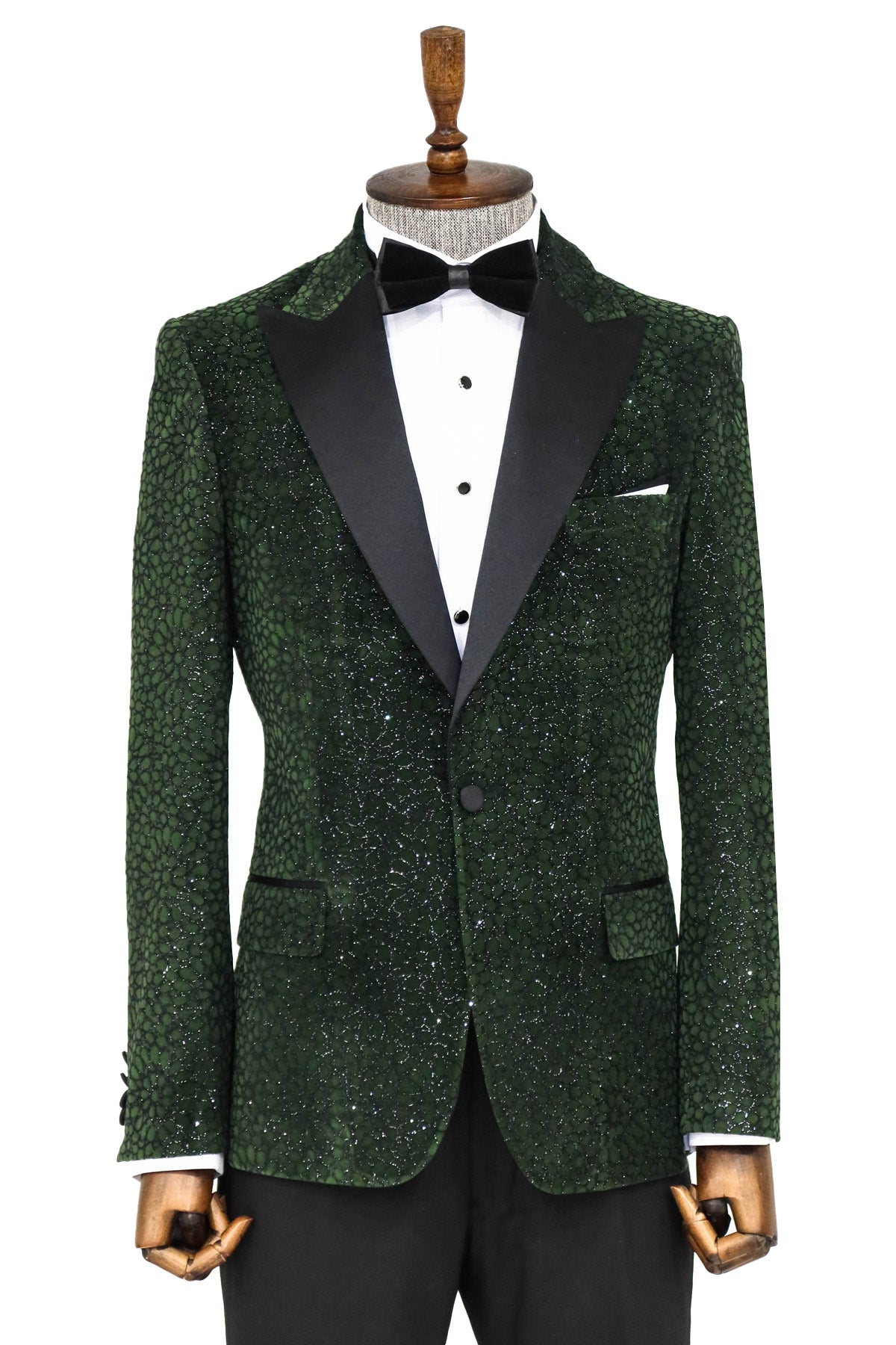 Glitter Floral Patterned Dark Green Men Dinner Jacket -