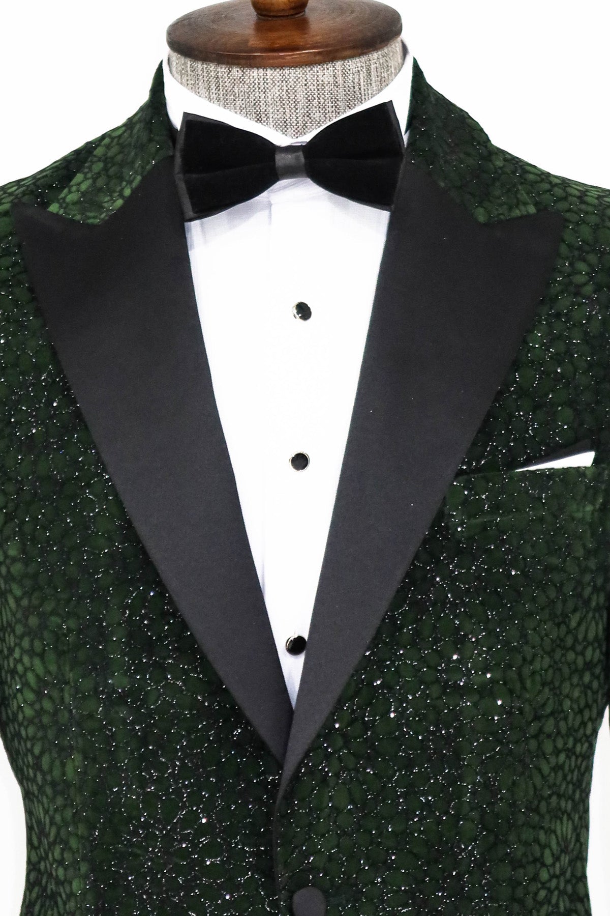 Glitter Floral Patterned Dark Green Men Dinner Jacket -