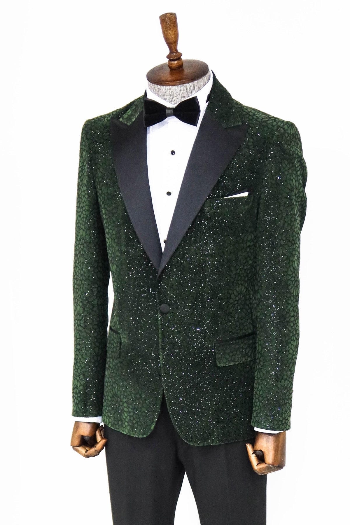 Glitter Floral Patterned Dark Green Men Dinner Jacket -
