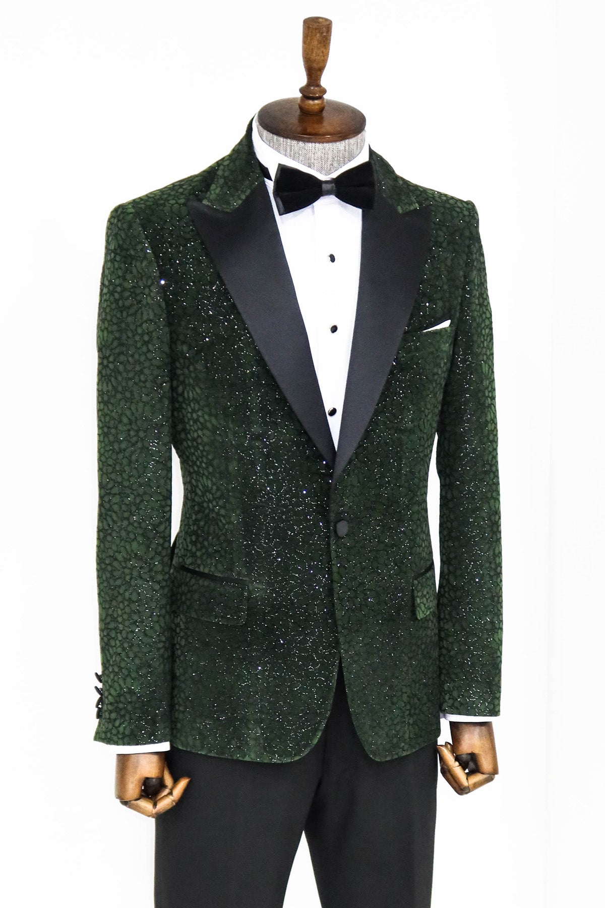Glitter Floral Patterned Dark Green Men Dinner Jacket -