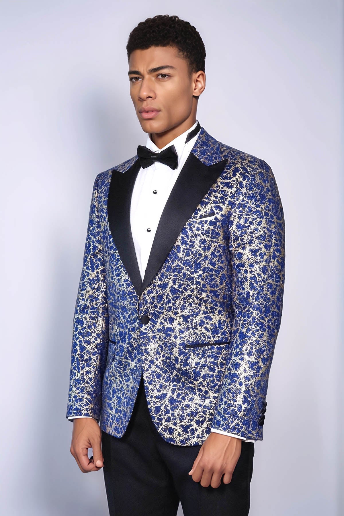 KOALA SYDNEY Root Pattern Peak Lapel Dark Blue Men Prom Blazer and Trousers Combination Suit