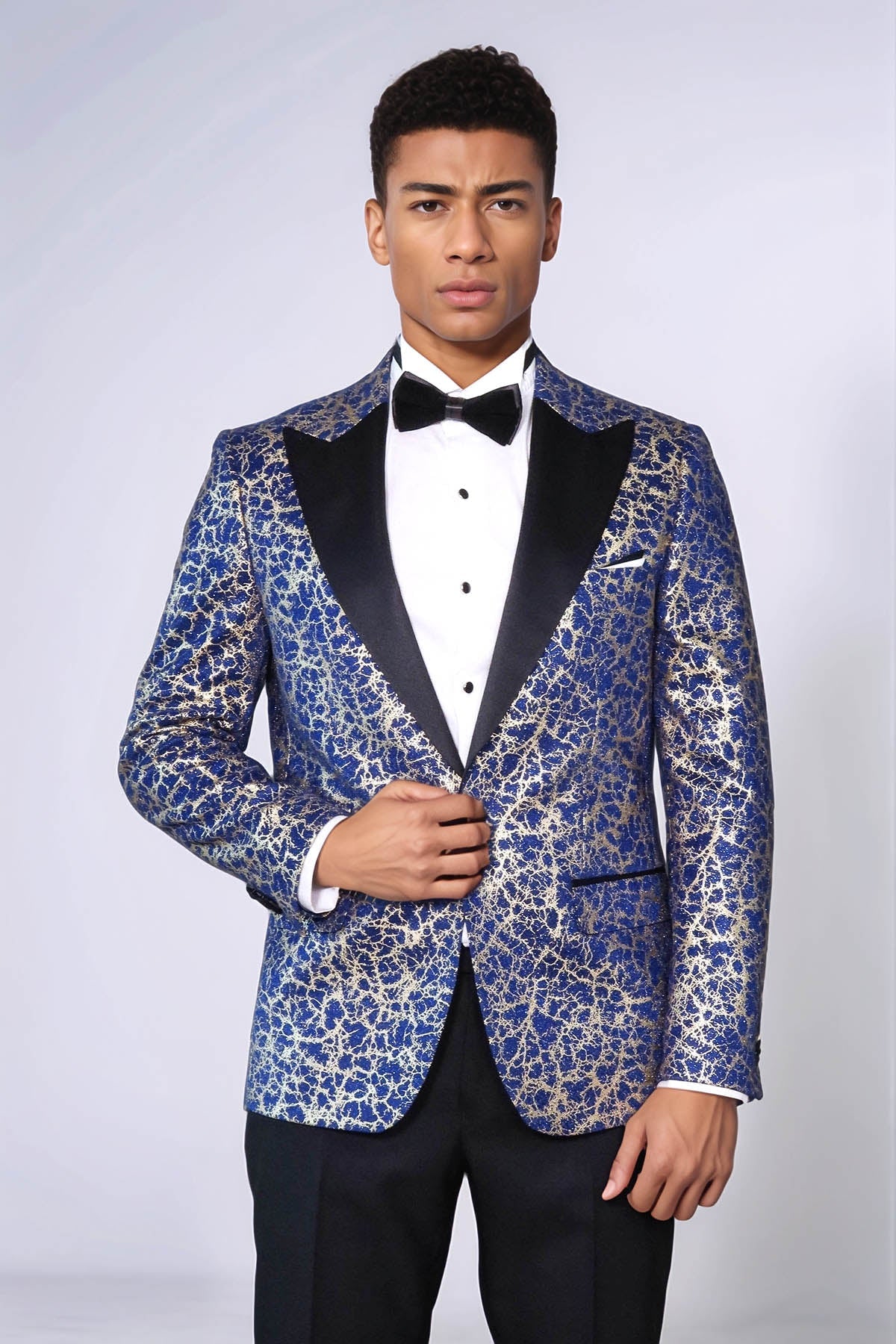 KOALA SYDNEY Root Pattern Peak Lapel Dark Blue Men Prom Blazer and Trousers Combination Suit