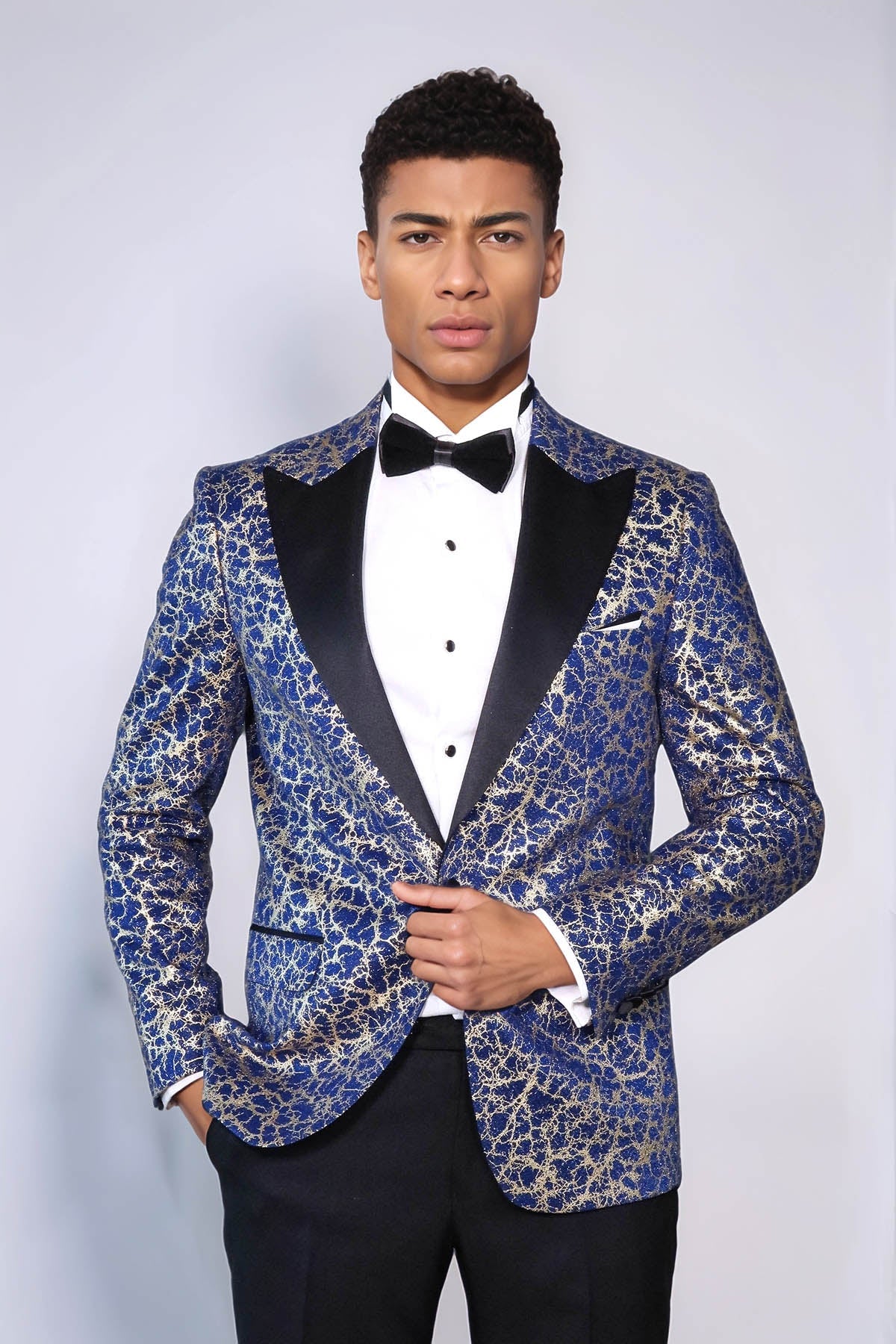 KOALA SYDNEY Root Pattern Peak Lapel Dark Blue Men Prom Blazer and Trousers Combination Suit