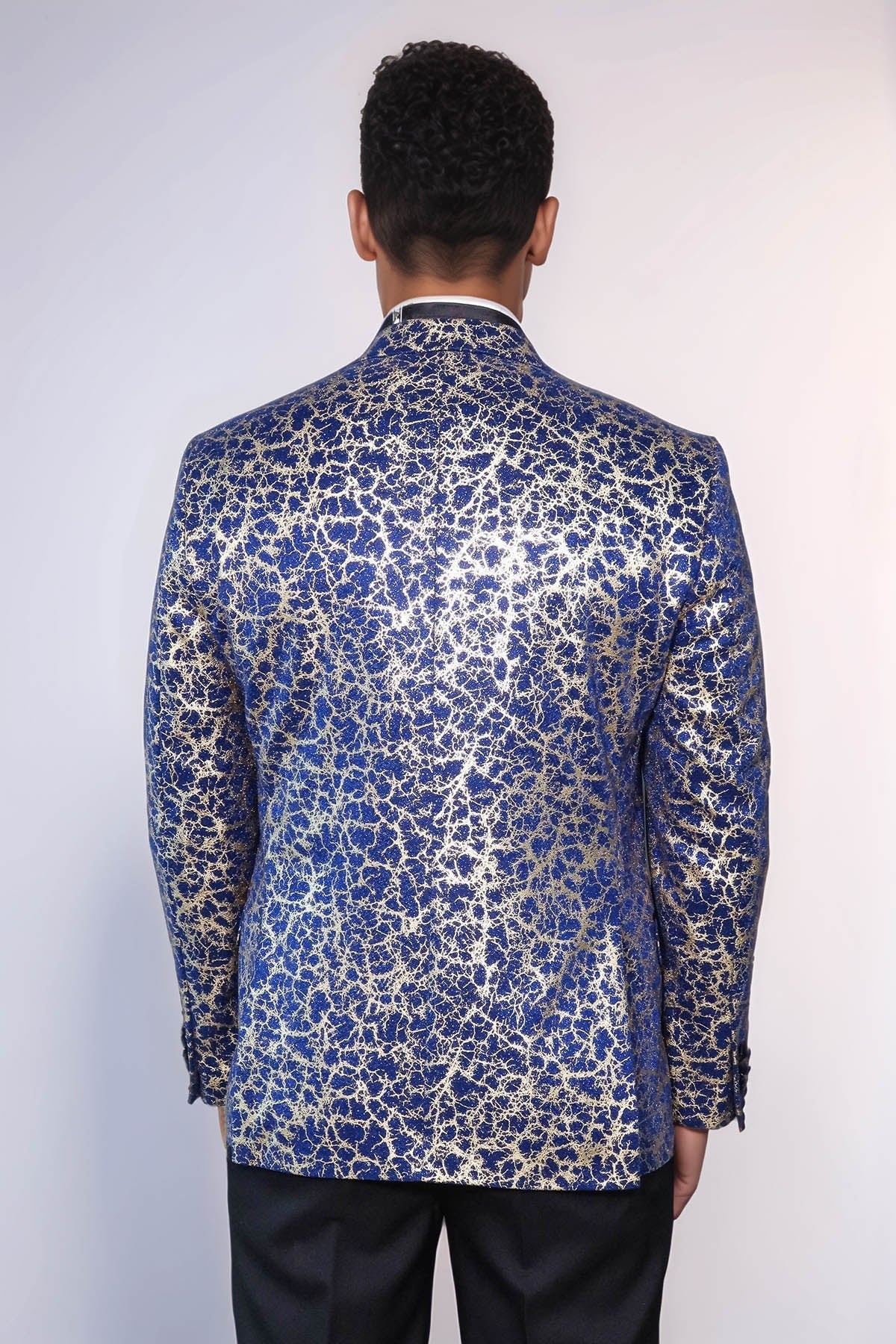 KOALA SYDNEY Root Pattern Peak Lapel Dark Blue Men Prom Blazer and Trousers Combination Suit