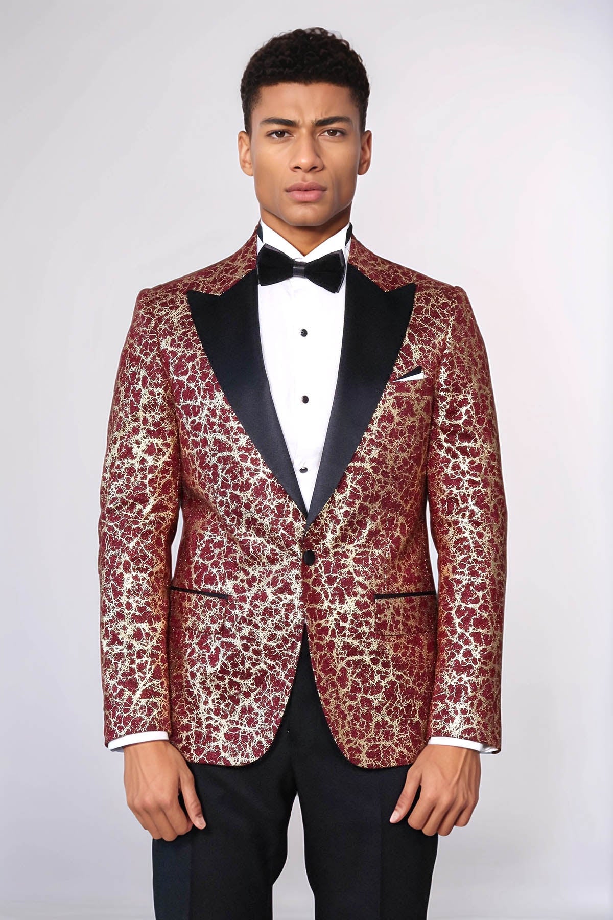 KOALA SYDNEY Root Pattern Peak Lapel Burgundy Men Prom Blazer and Trousers Combination Suit