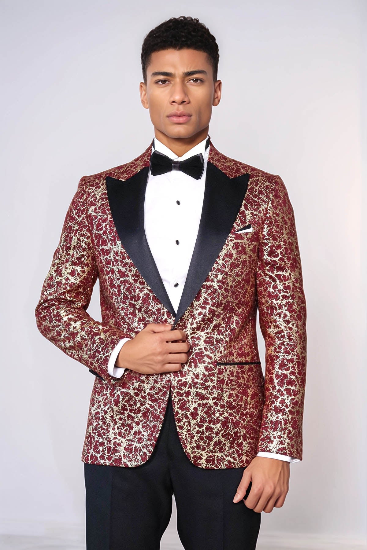 KOALA SYDNEY Root Pattern Peak Lapel Burgundy Men Prom Blazer and Trousers Combination Suit