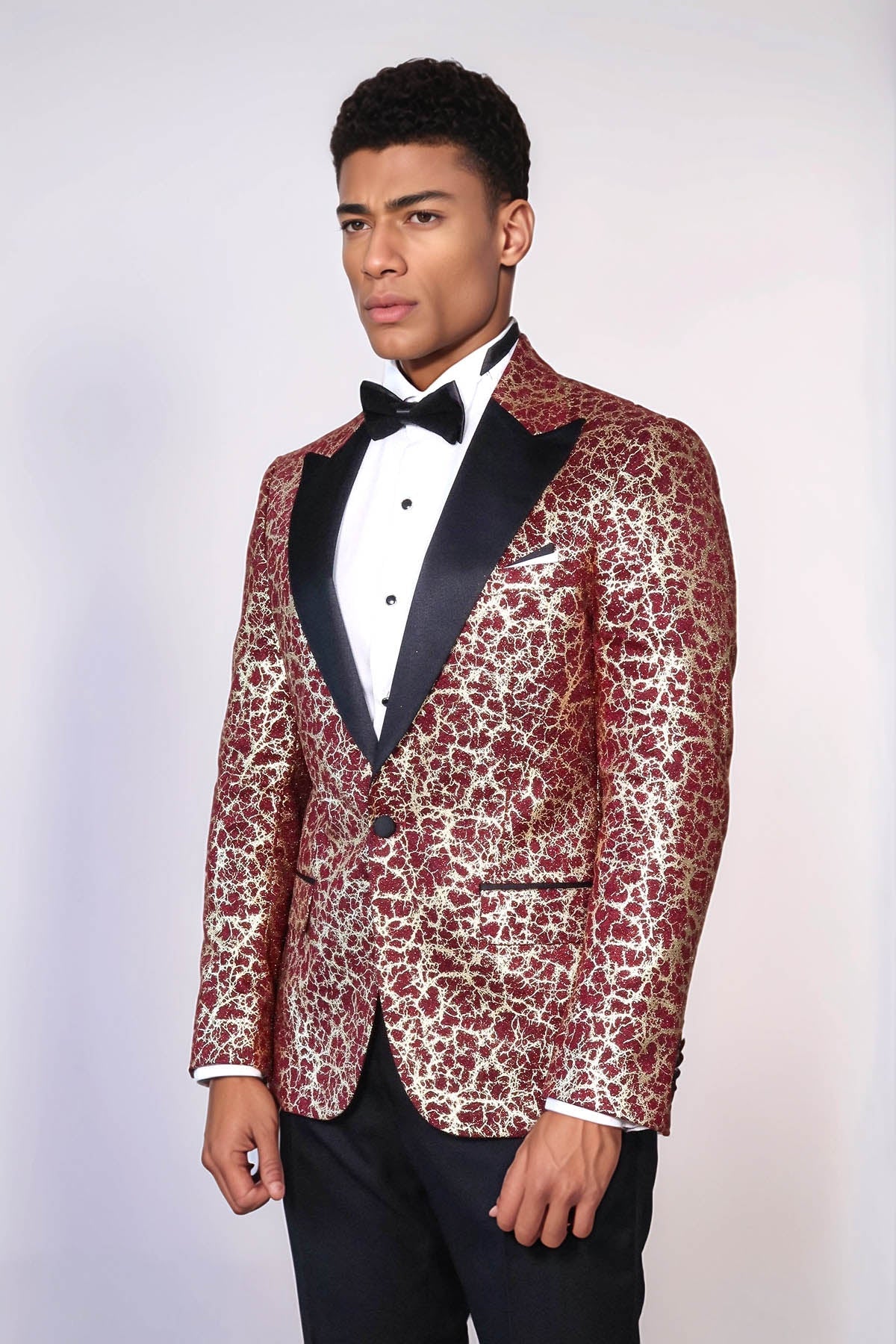 KOALA SYDNEY Root Pattern Peak Lapel Burgundy Men Prom Blazer and Trousers Combination Suit