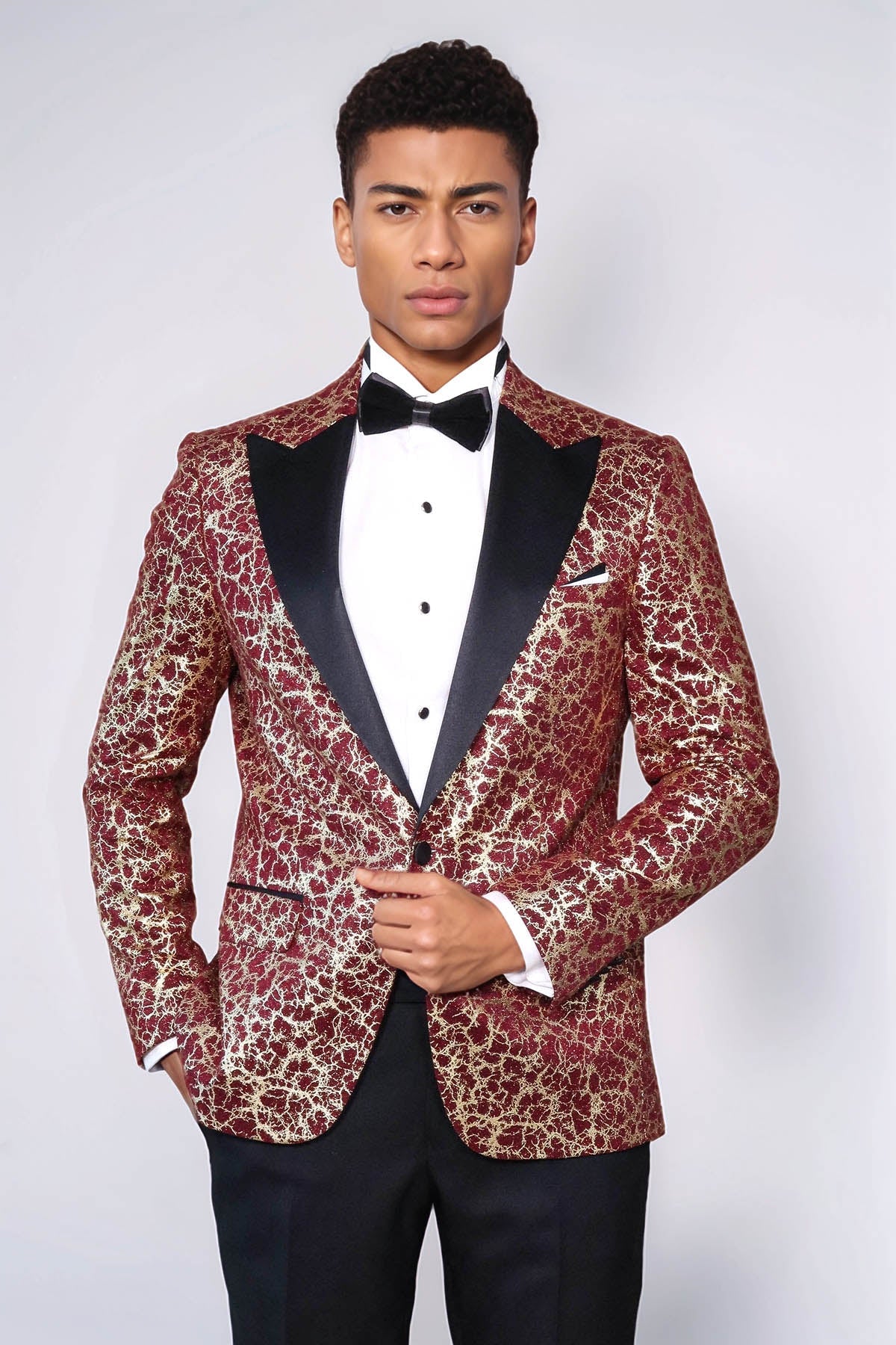 KOALA SYDNEY Root Pattern Peak Lapel Burgundy Men Prom Blazer and Trousers Combination Suit