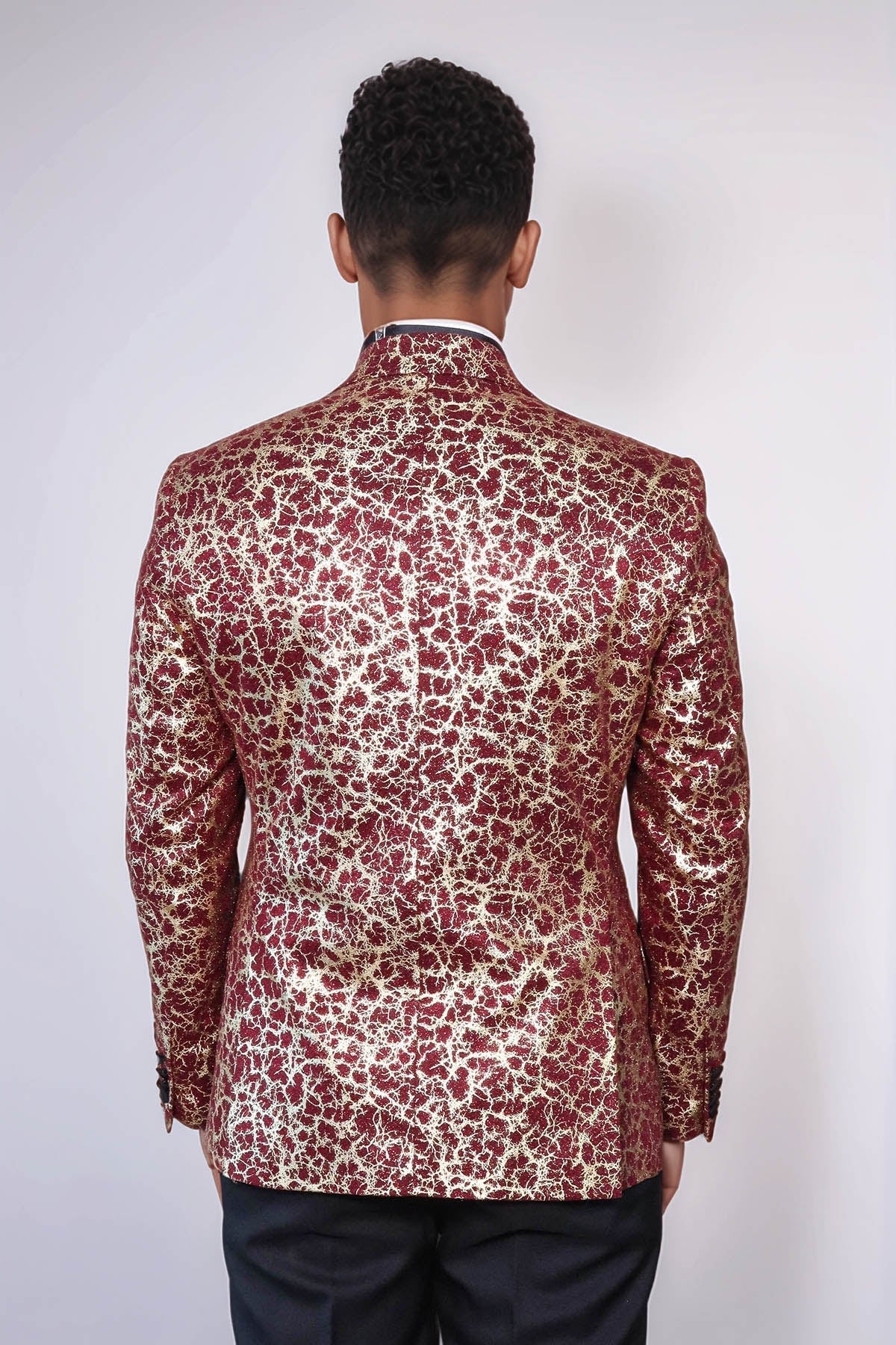 KOALA SYDNEY Root Pattern Peak Lapel Burgundy Men Prom Blazer and Trousers Combination Suit
