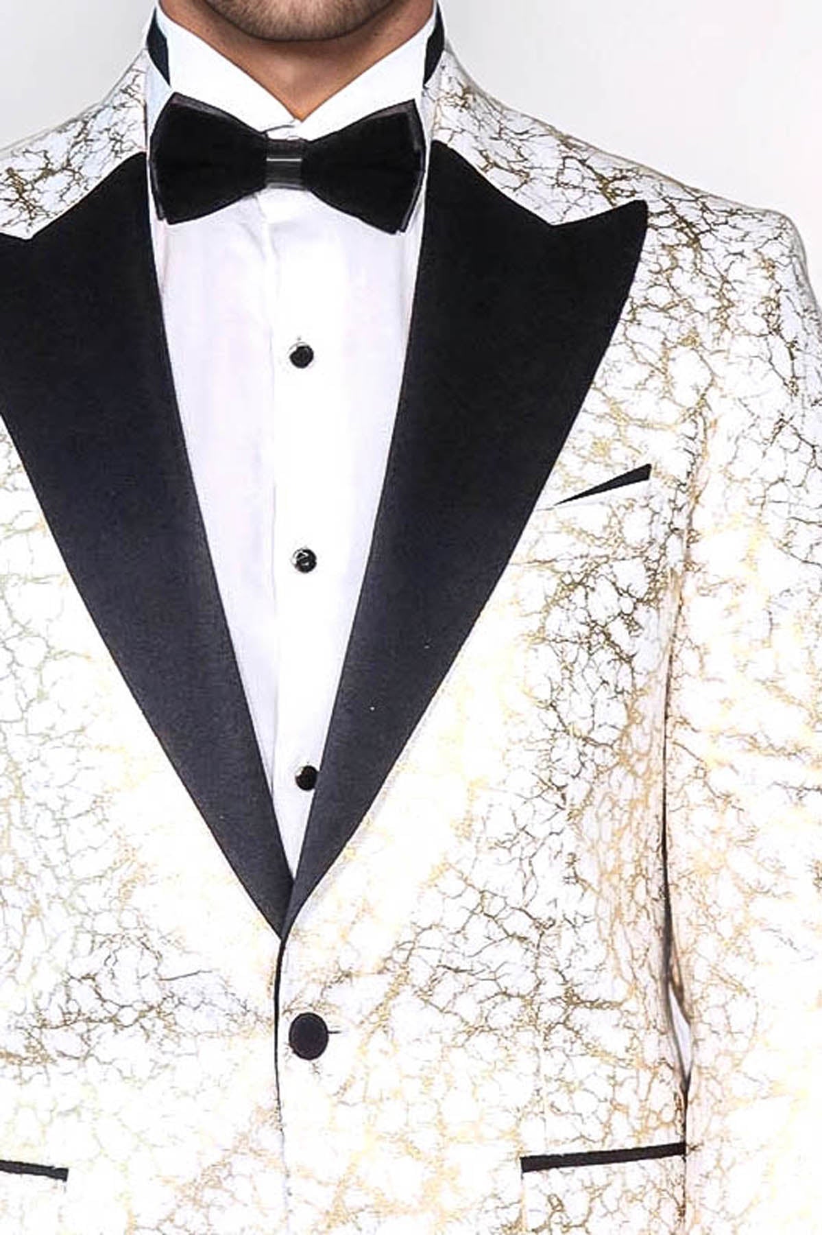 Root Pattern Peak Lapel White Men Dinner Jacket - Wessi