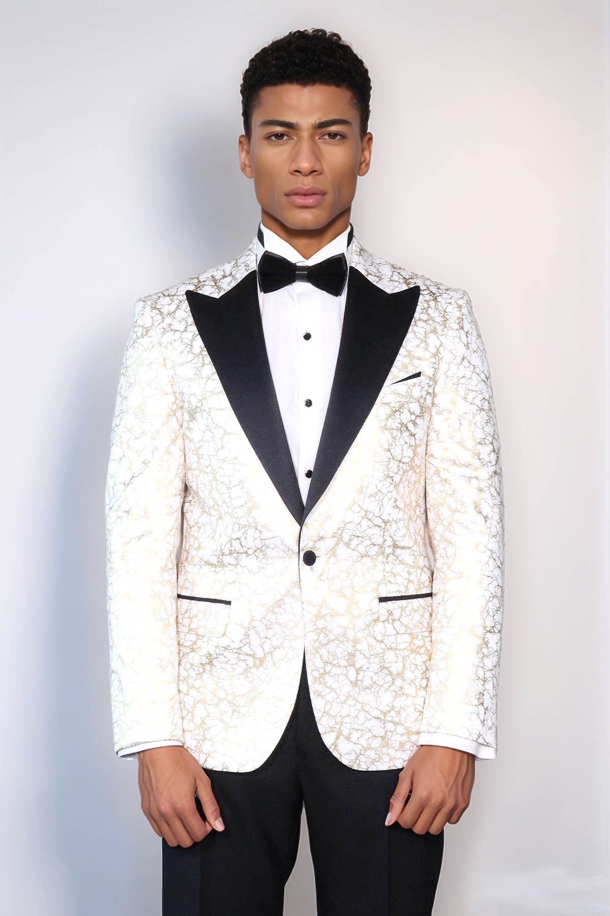 KOALA SYDNEY Root Pattern Peak Lapel White Men Prom Blazer and Trousers Combination Suit