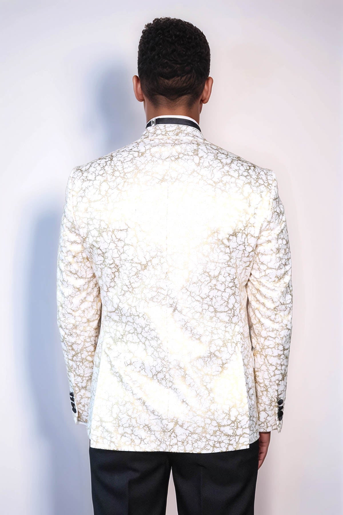 Root Pattern Peak Lapel White Men Prom Blazer and Trousers Combination Suit