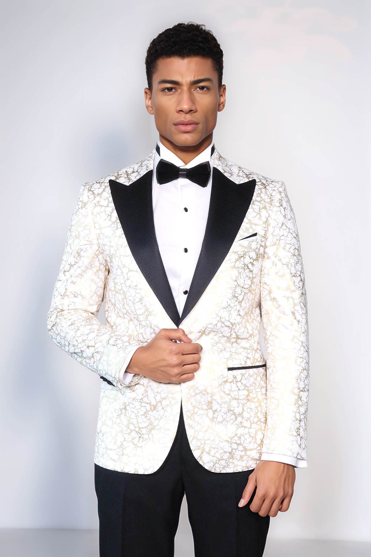 KOALA SYDNEY Root Pattern Peak Lapel White Men Prom Blazer and Trousers Combination Suit