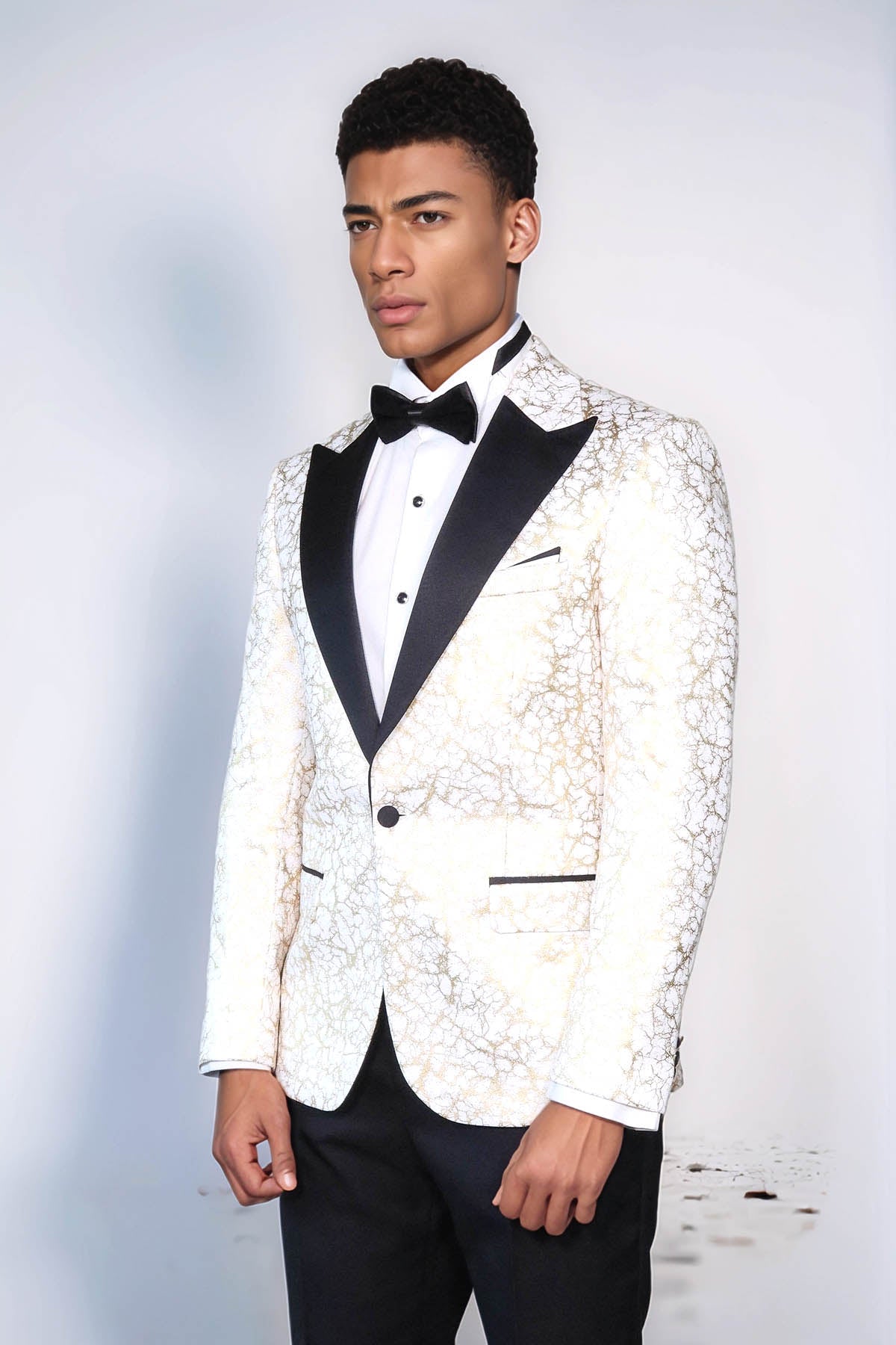 KOALA SYDNEY Root Pattern Peak Lapel White Men Prom Blazer and Trousers Combination Suit
