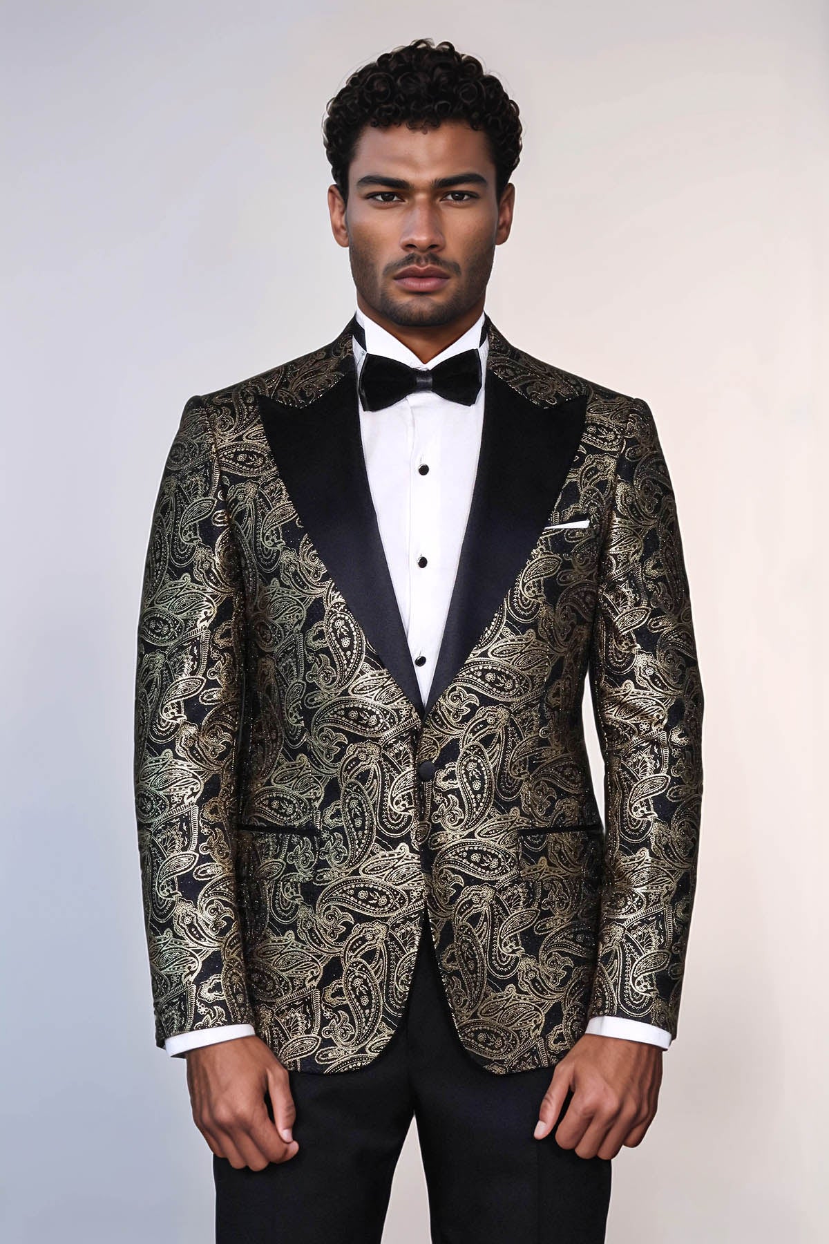 Paisley Peak Lapel Black Men Dinner Tuxedo Jacket - Wessi