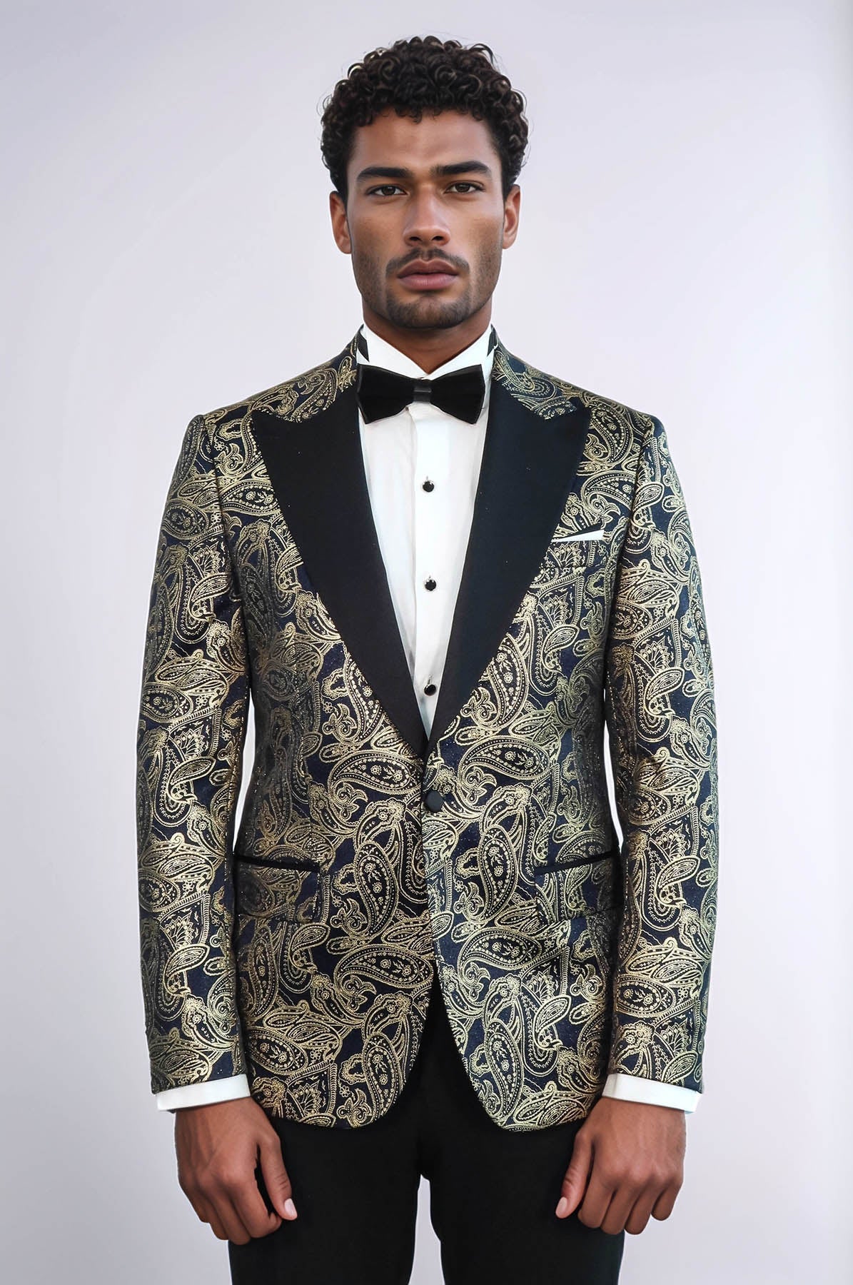 Paisley Peak Lapel Navy Blue Men Party Blazer