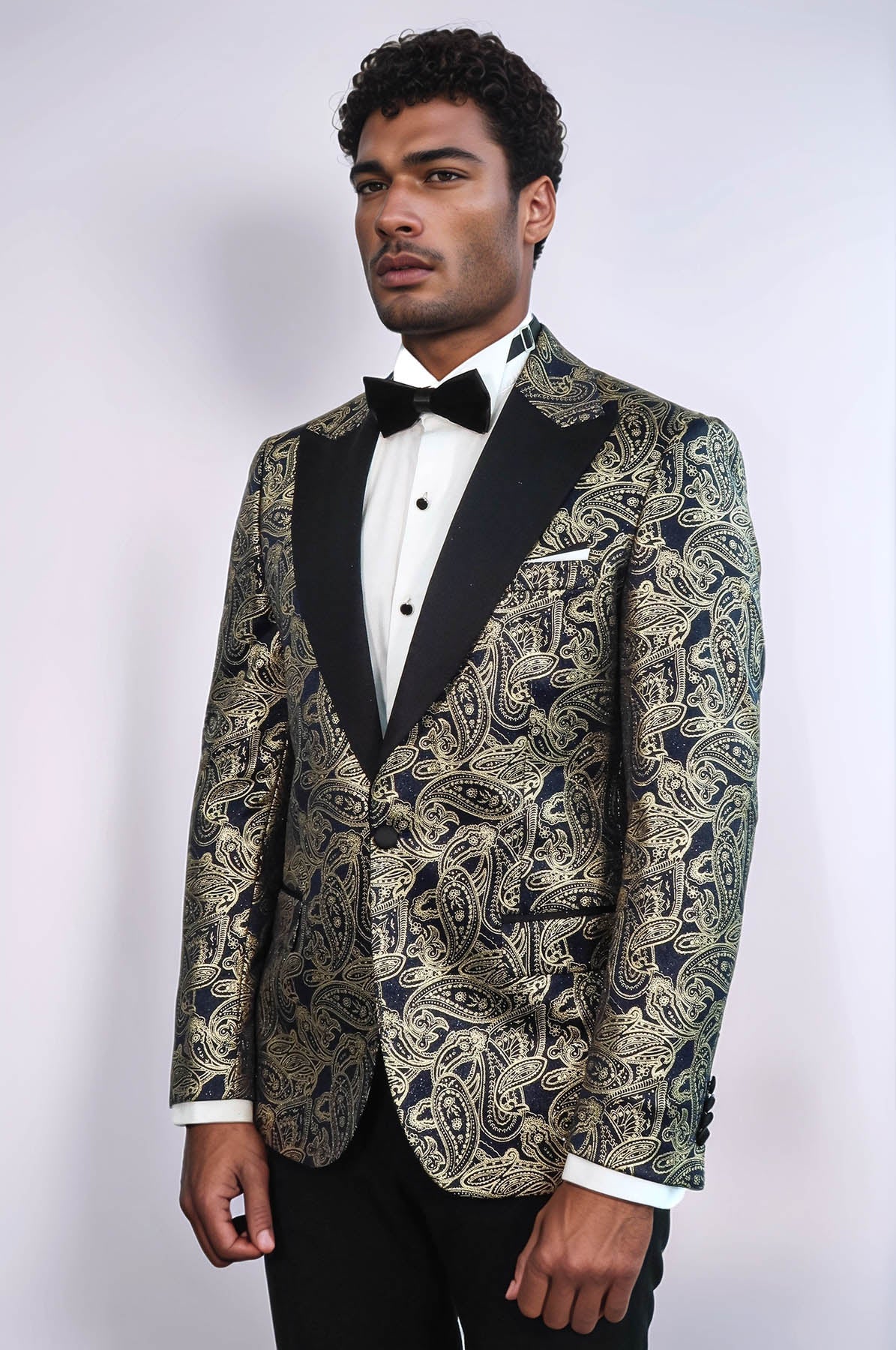 Paisley Peak Lapel Navy Blue Men Party Blazer