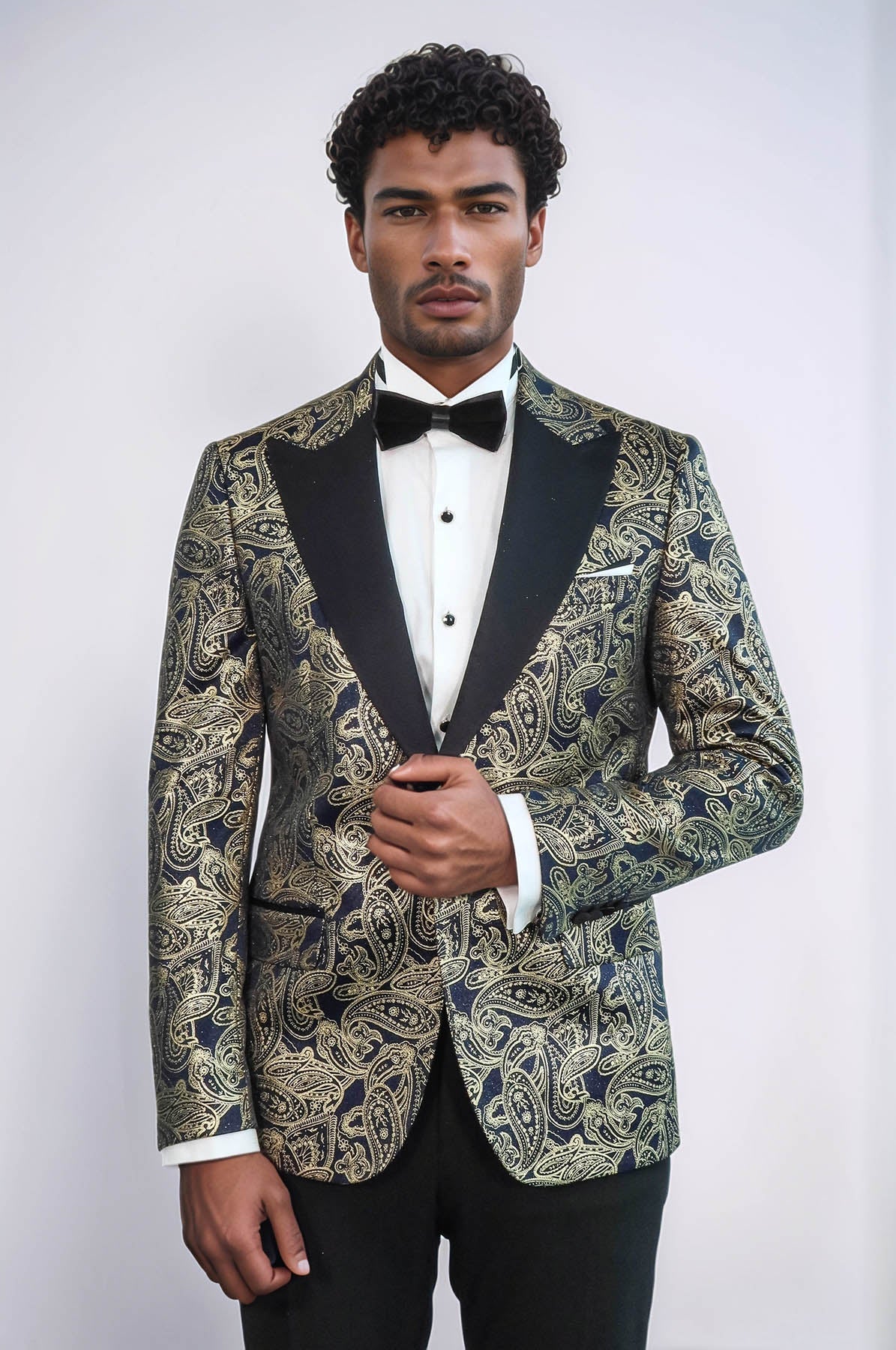 Paisley Peak Lapel Navy Blue Men Party Blazer