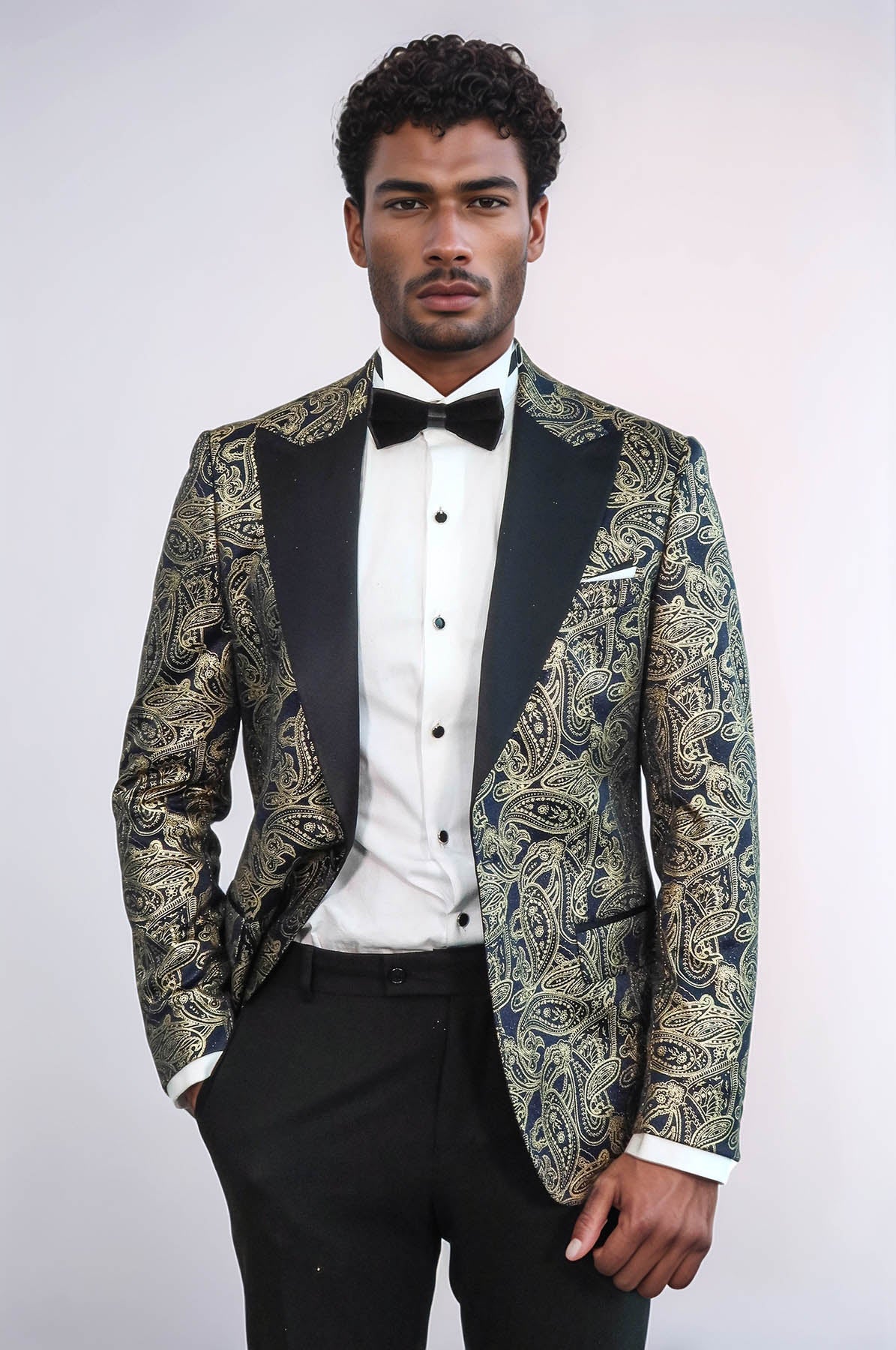 Paisley Peak Lapel Navy Blue Men Party Blazer