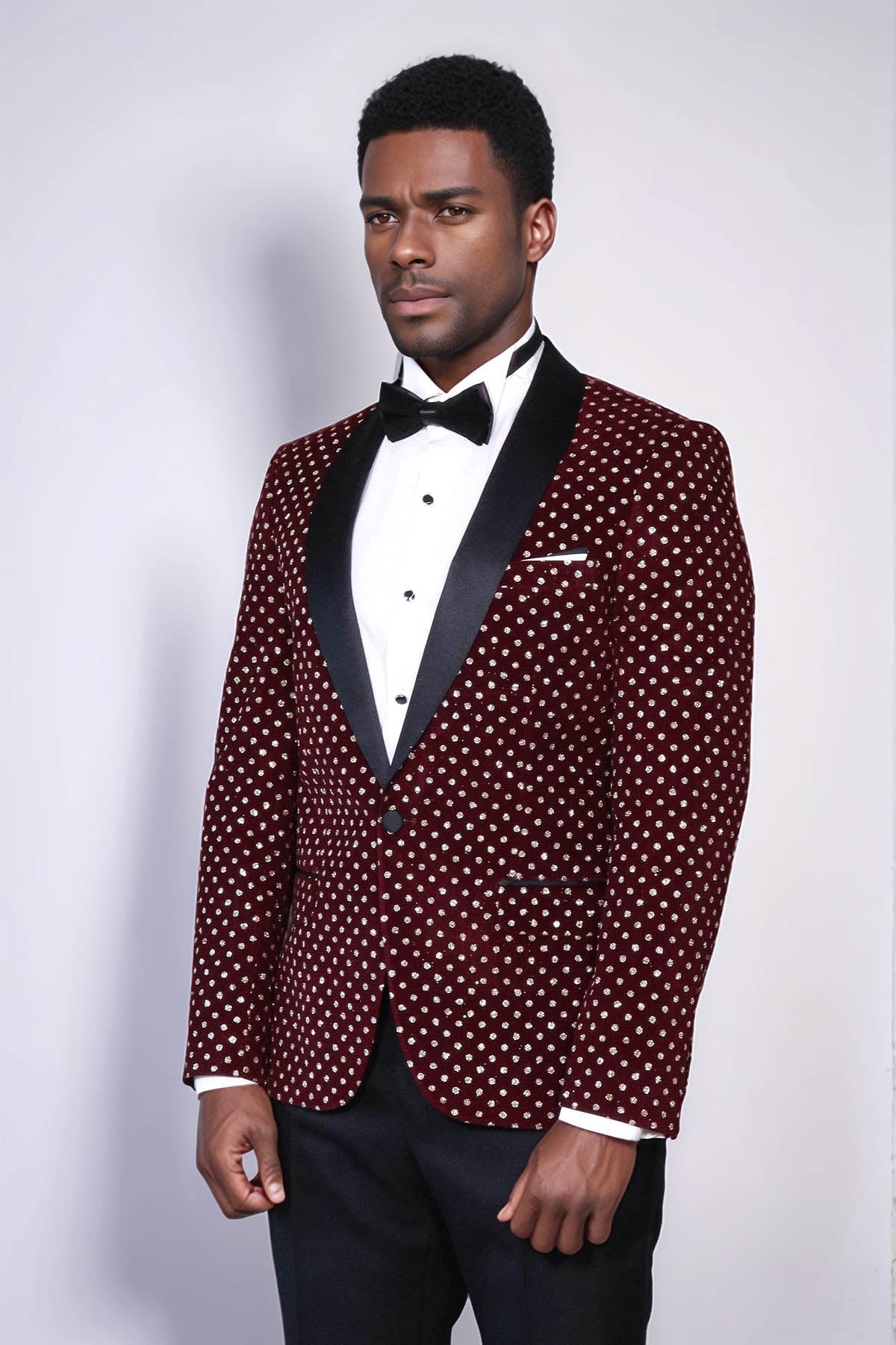 Dot Patterned Slim Fit Burgundy Men Dinner Jacket - Wessi