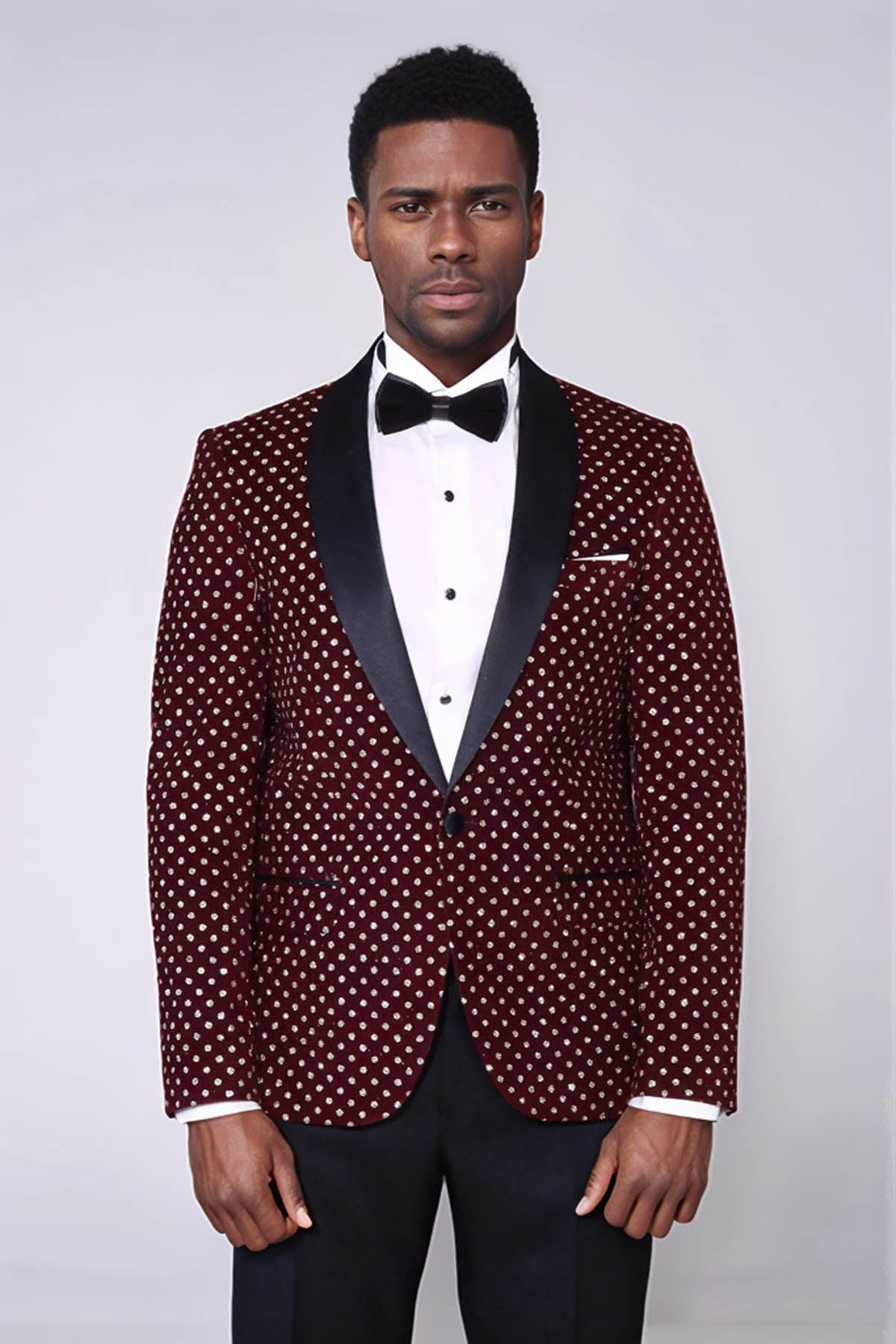 Dot Patterned Slim Fit Burgundy Men Dinner Jacket - Wessi