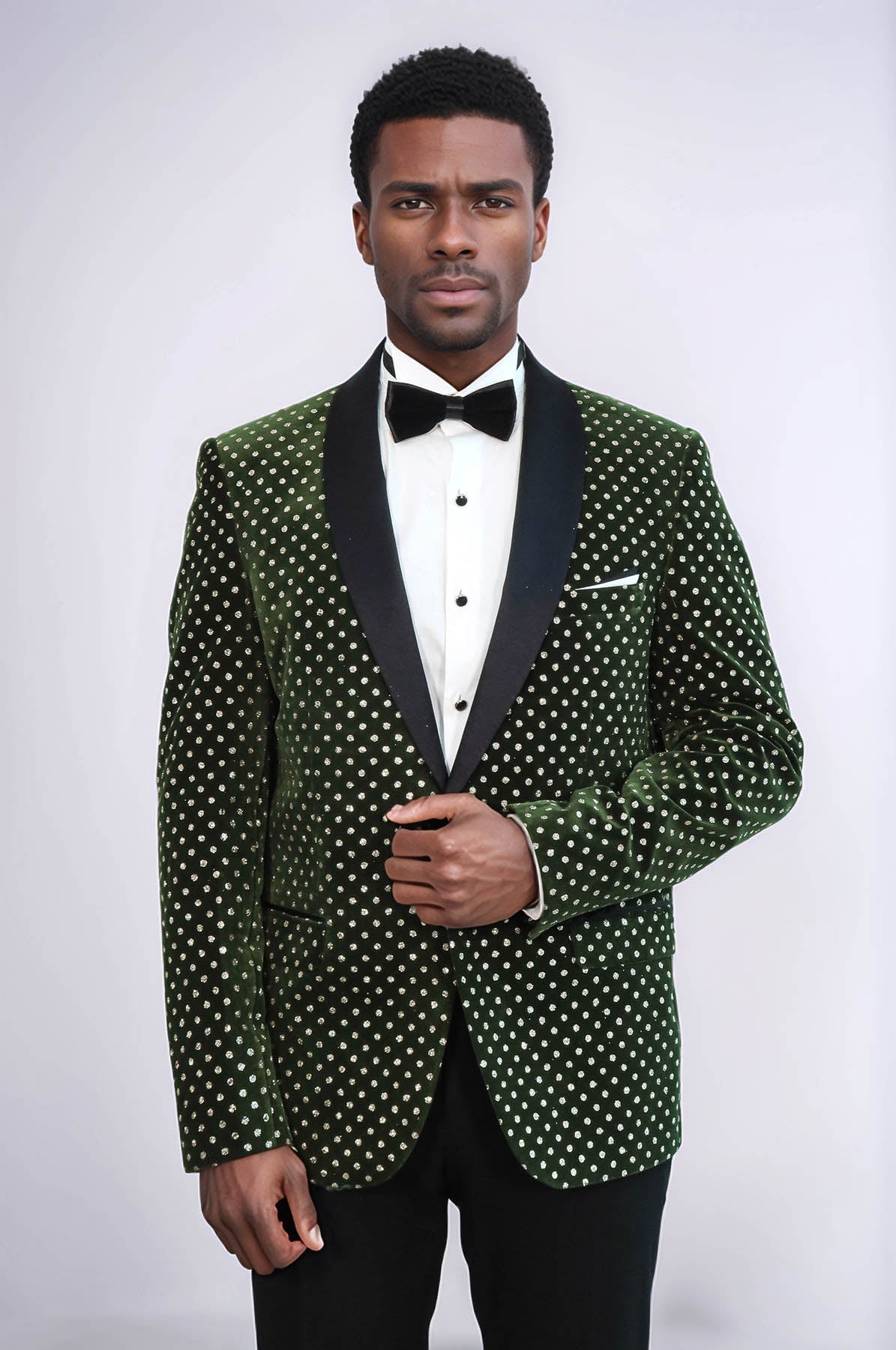 Dot Pattern Slim Fit Dark Green Men Wedding Groom Blazer - Wessi