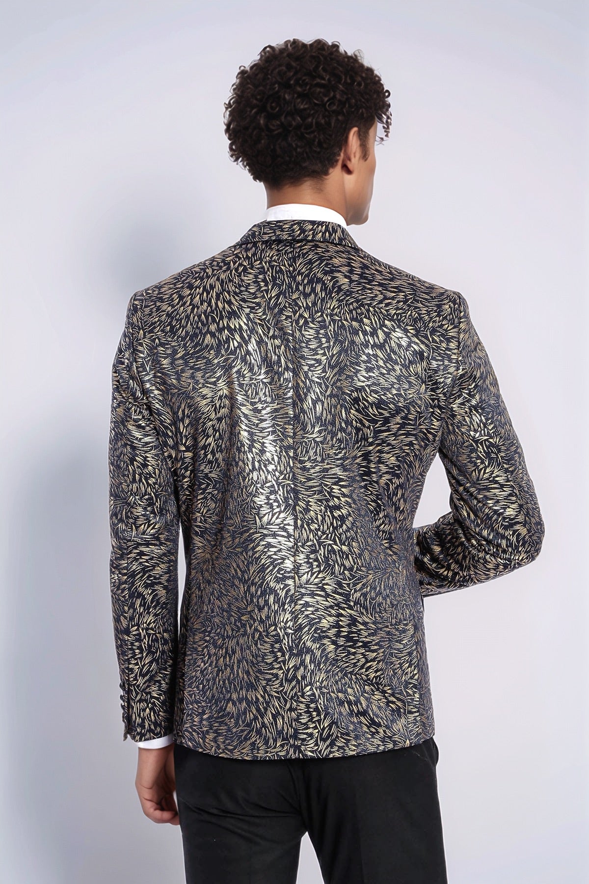 Feather Patterned Slim Fit Navy Blue Men Dinner Jacket - Wessi