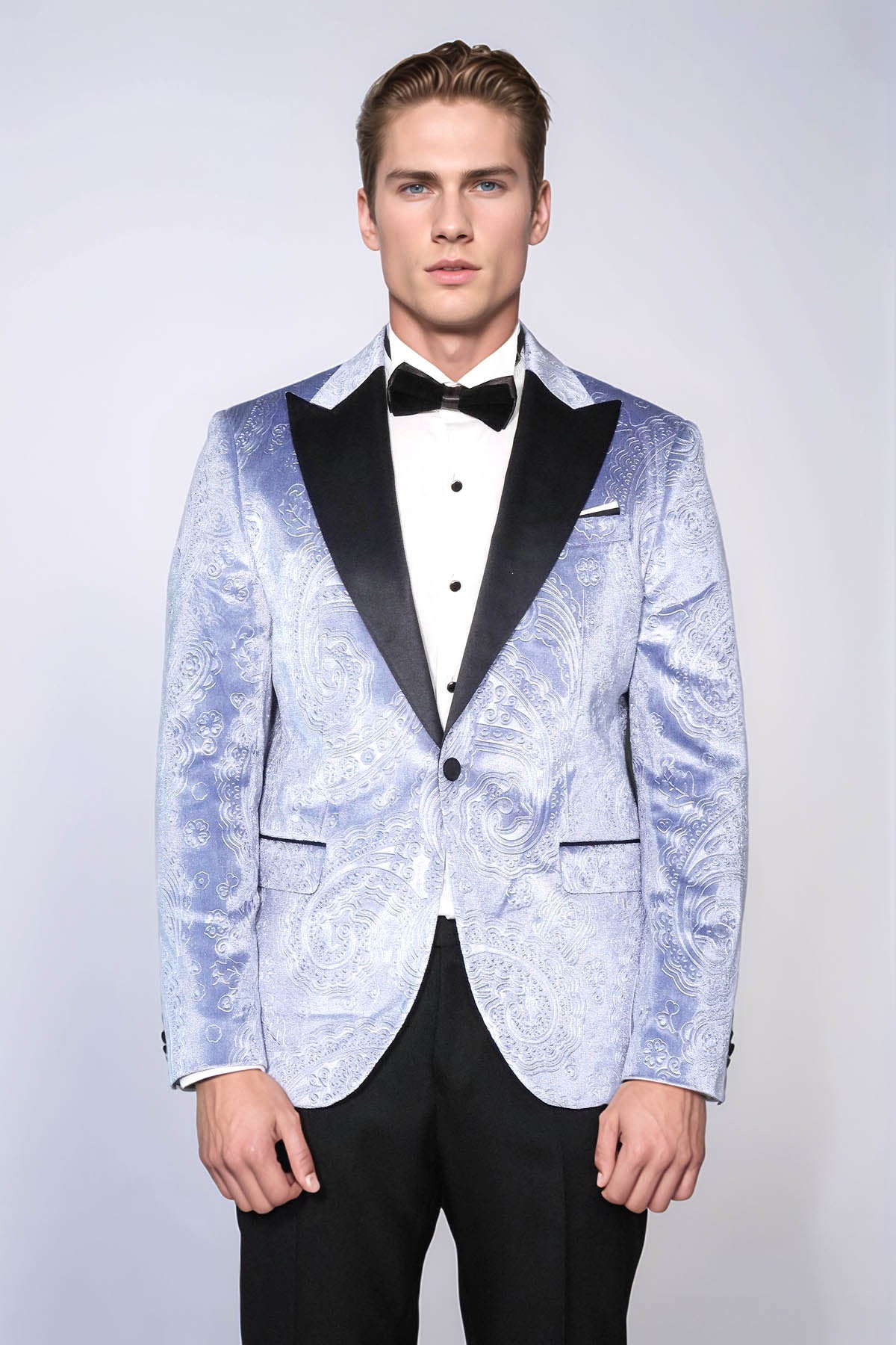 KOALA SYDNEY Floral Patterned Velvet Blue Men Wedding Grooms Blazer -