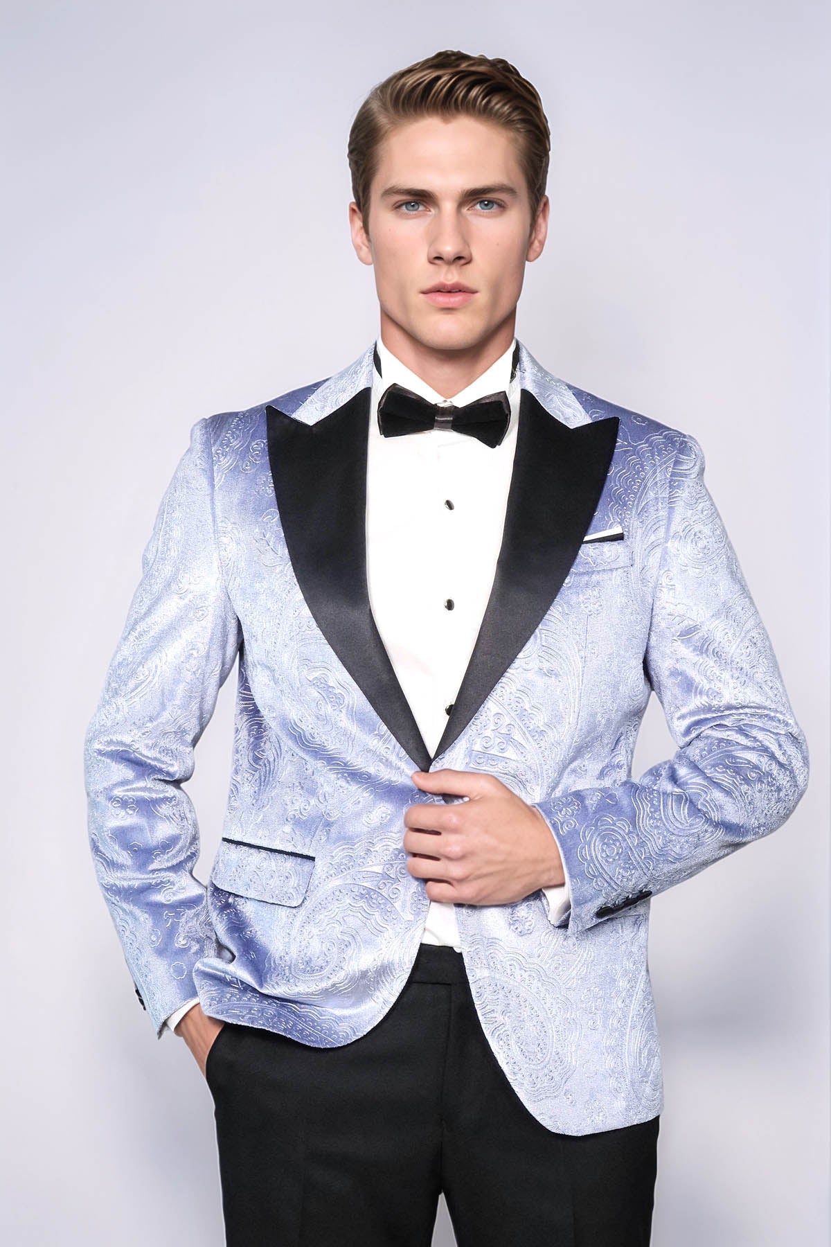 KOALA SYDNEY Floral Patterned Velvet Blue Men Wedding Grooms Blazer -