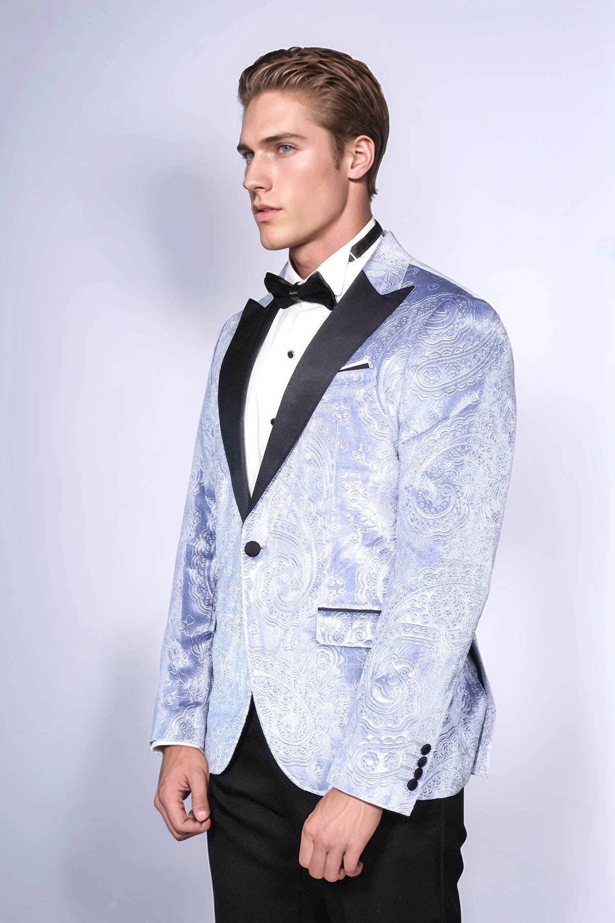 KOALA SYDNEY Floral Patterned Velvet Blue Men Wedding Grooms Blazer -