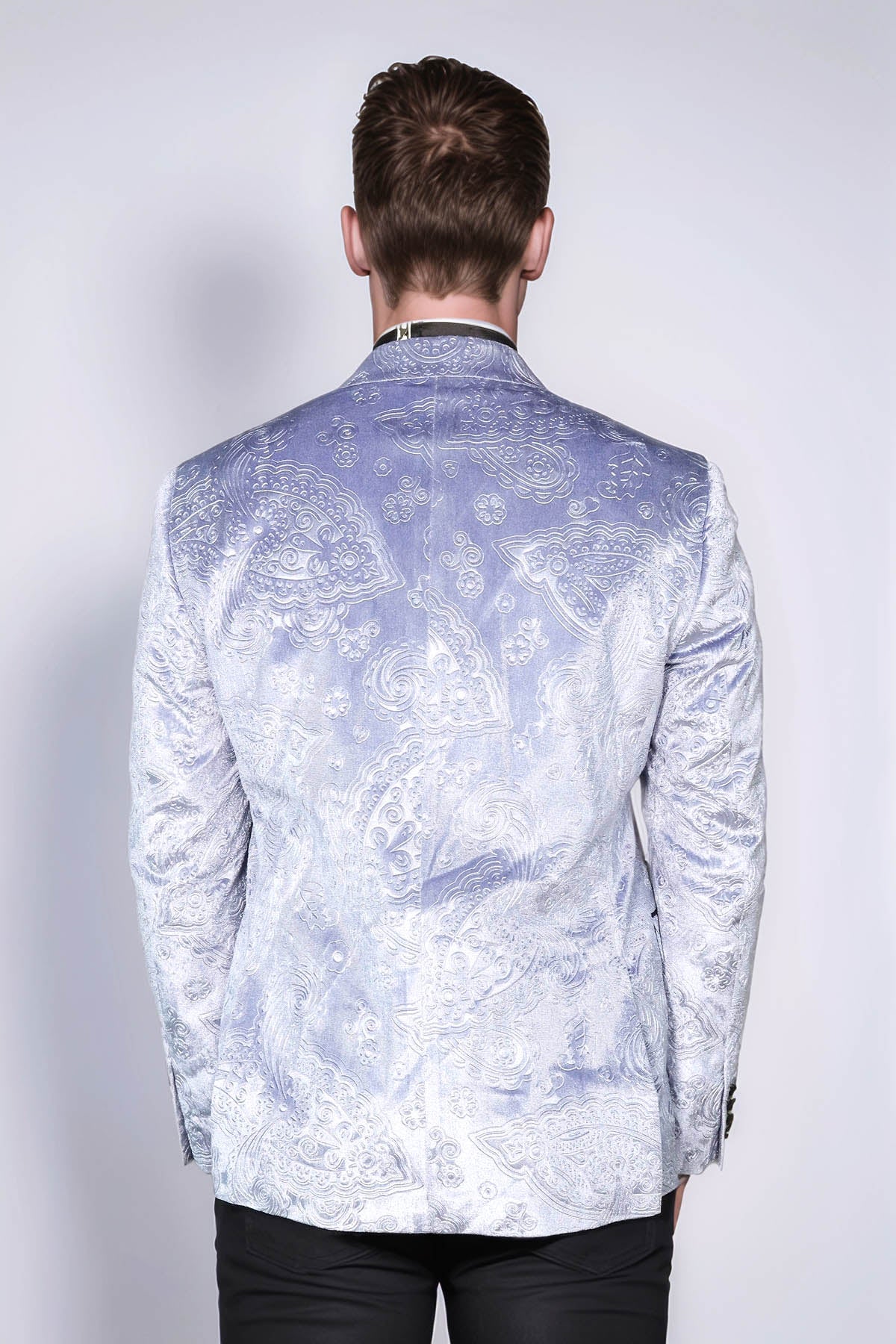 KOALA SYDNEY Floral Patterned Velvet Blue Men Wedding Grooms Blazer -