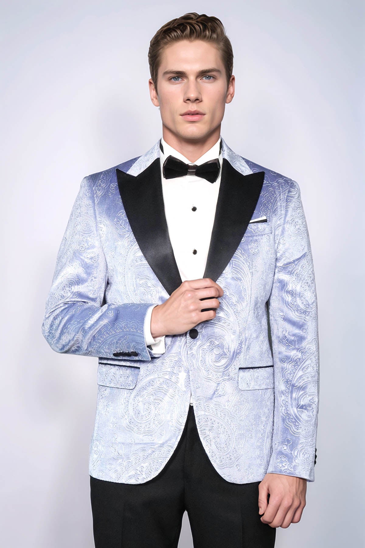 KOALA SYDNEY Floral Patterned Velvet Blue Men Wedding Grooms Blazer -