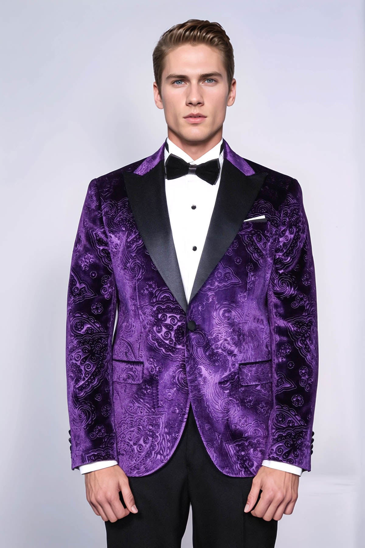 KOALA SYDNEY Floral Patterned Purple Velvet Men Tuxedo Jacket