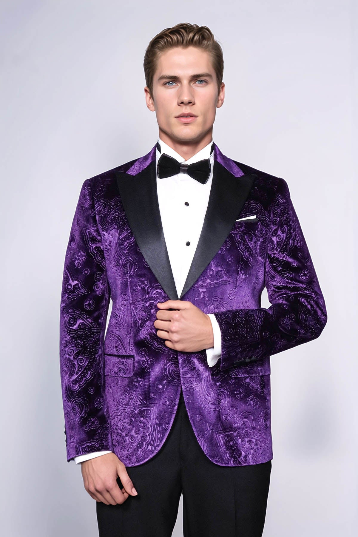 KOALA SYDNEY Floral Patterned Purple Velvet Men Tuxedo Jacket