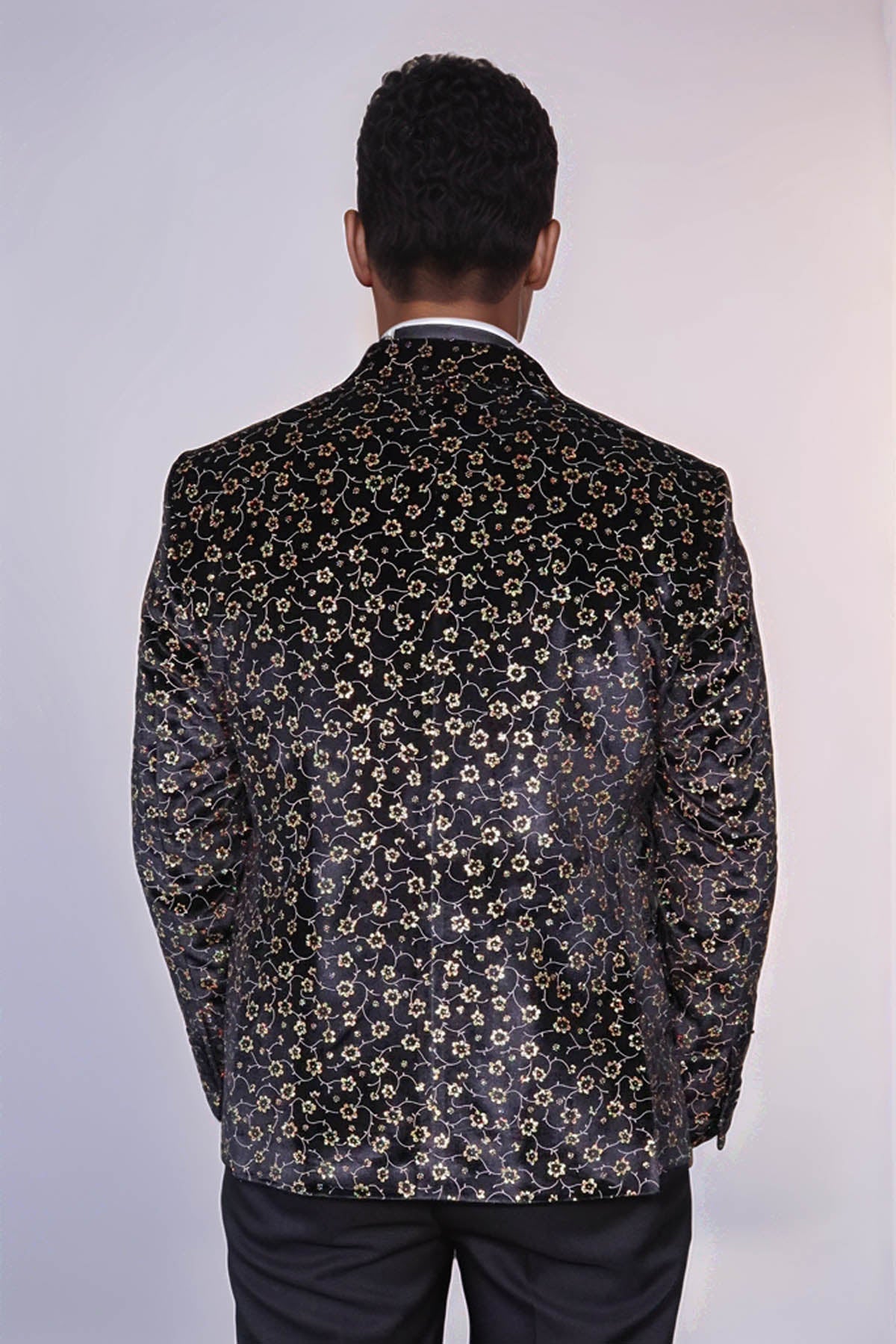 Tiny Flower Pattern Black Men Tuxedo Blazer - Wessi