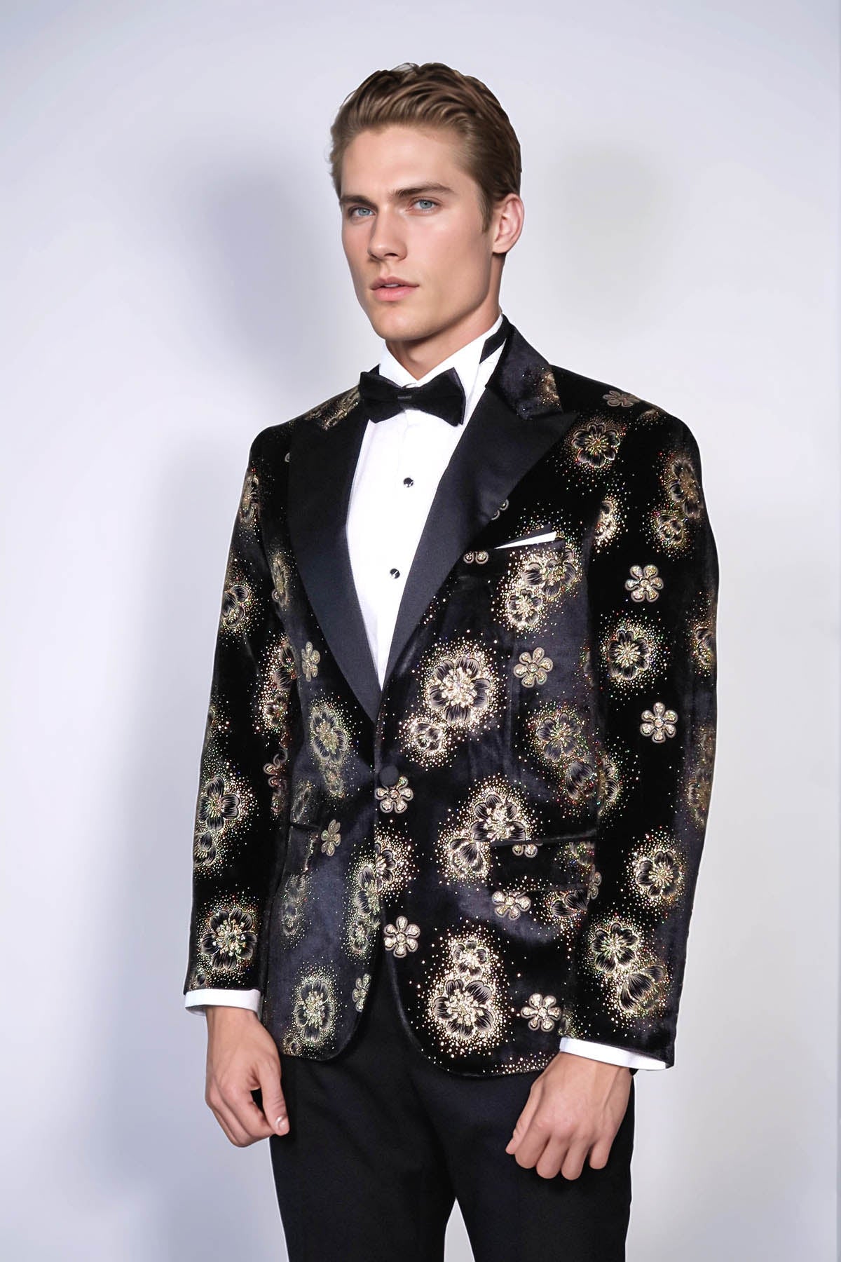 KOALA SYDNEY Black Patterned Over Black Men Prom Blazer