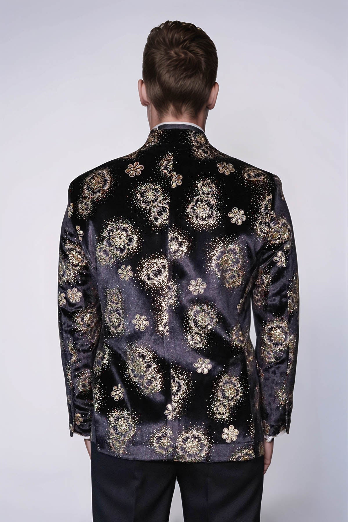 KOALA SYDNEY Black Patterned Over Black Men Prom Blazer