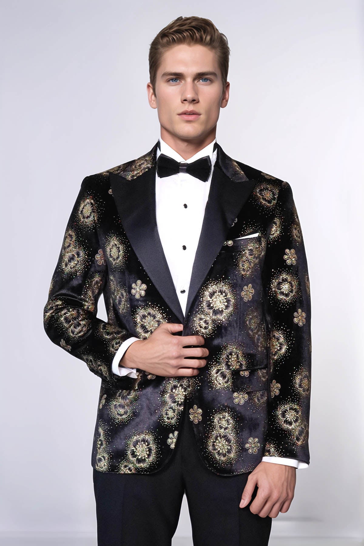 KOALA SYDNEY Black Patterned Over Black Men Prom Blazer