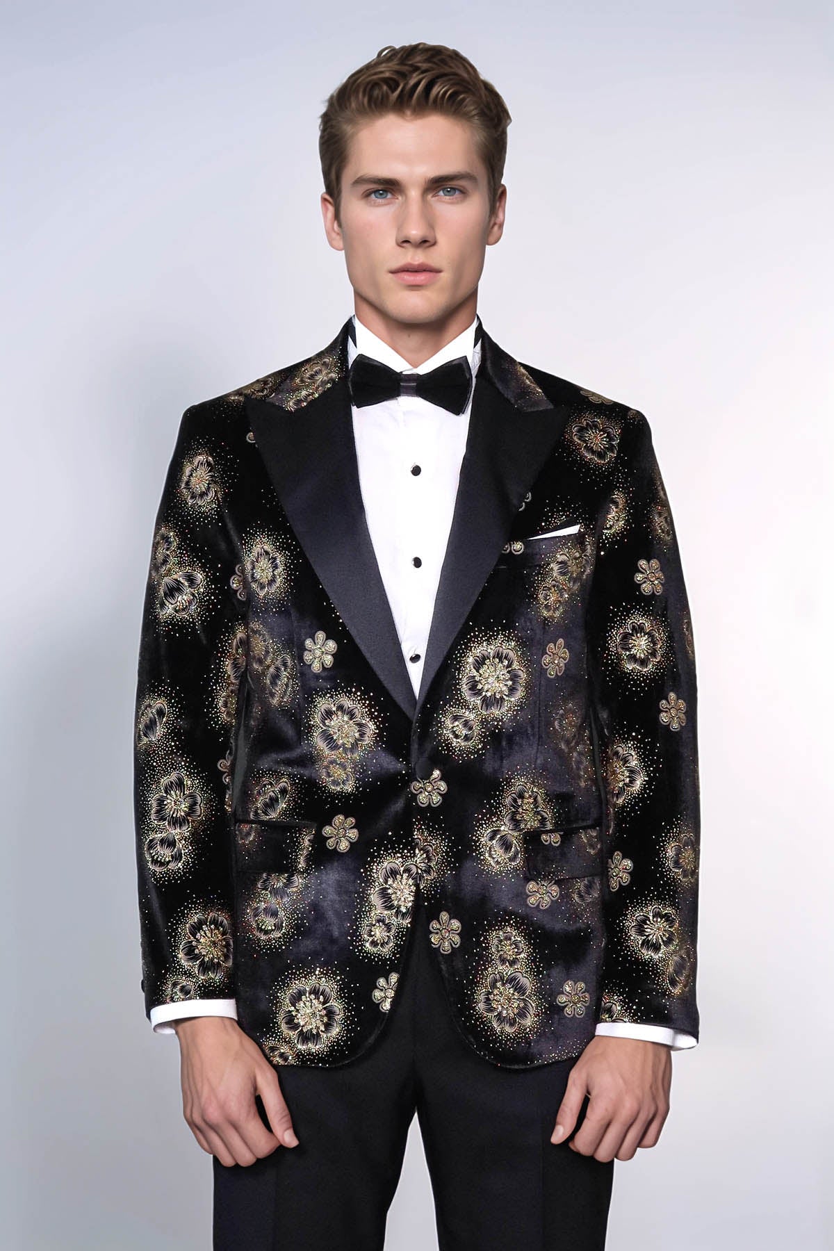 KOALA SYDNEY Black Patterned Over Black Men Prom Blazer