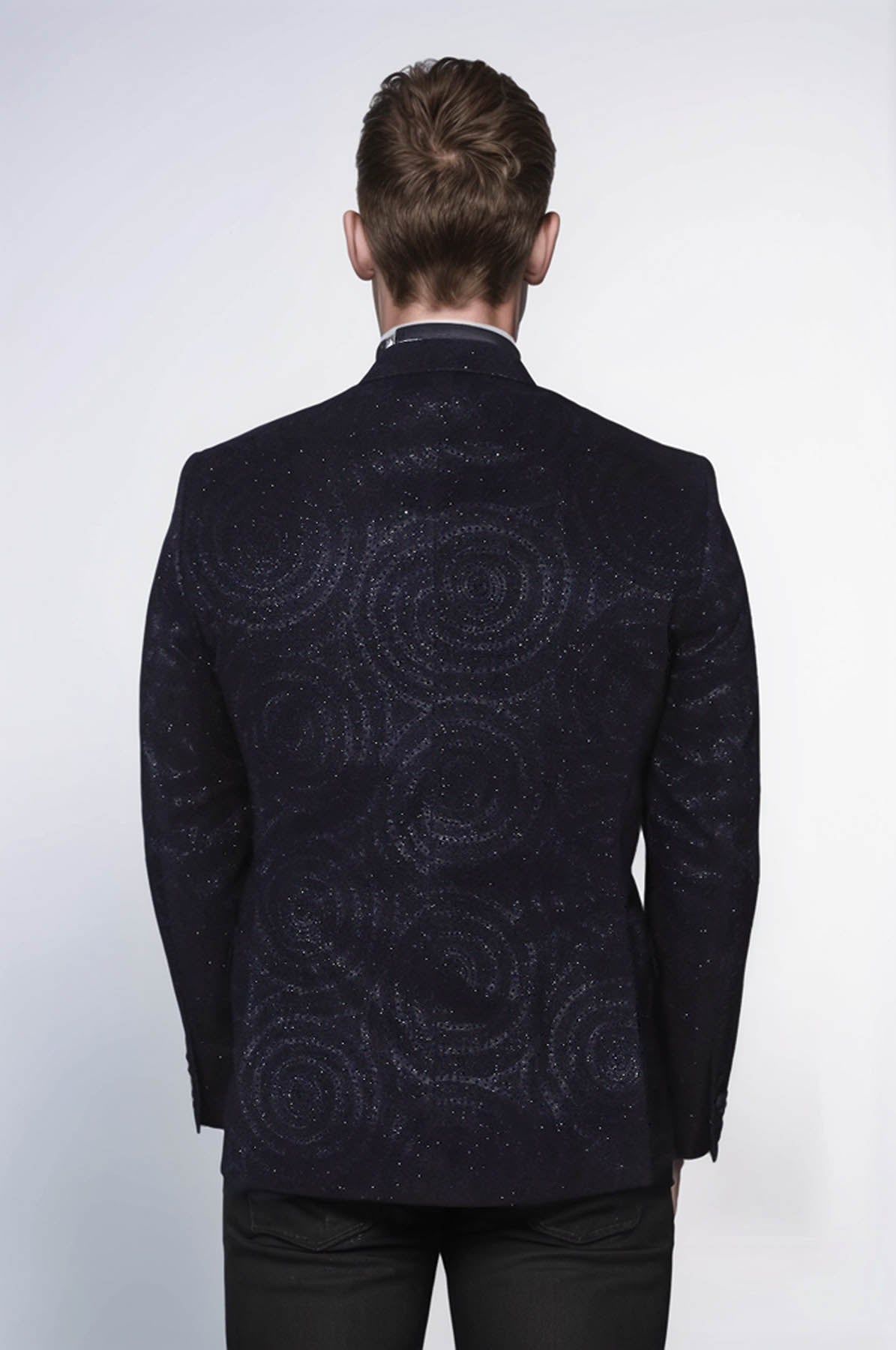 Hypnose Patterned Peak Lapel Slim Fit Black Men Tuxedo Blazer - Wessi