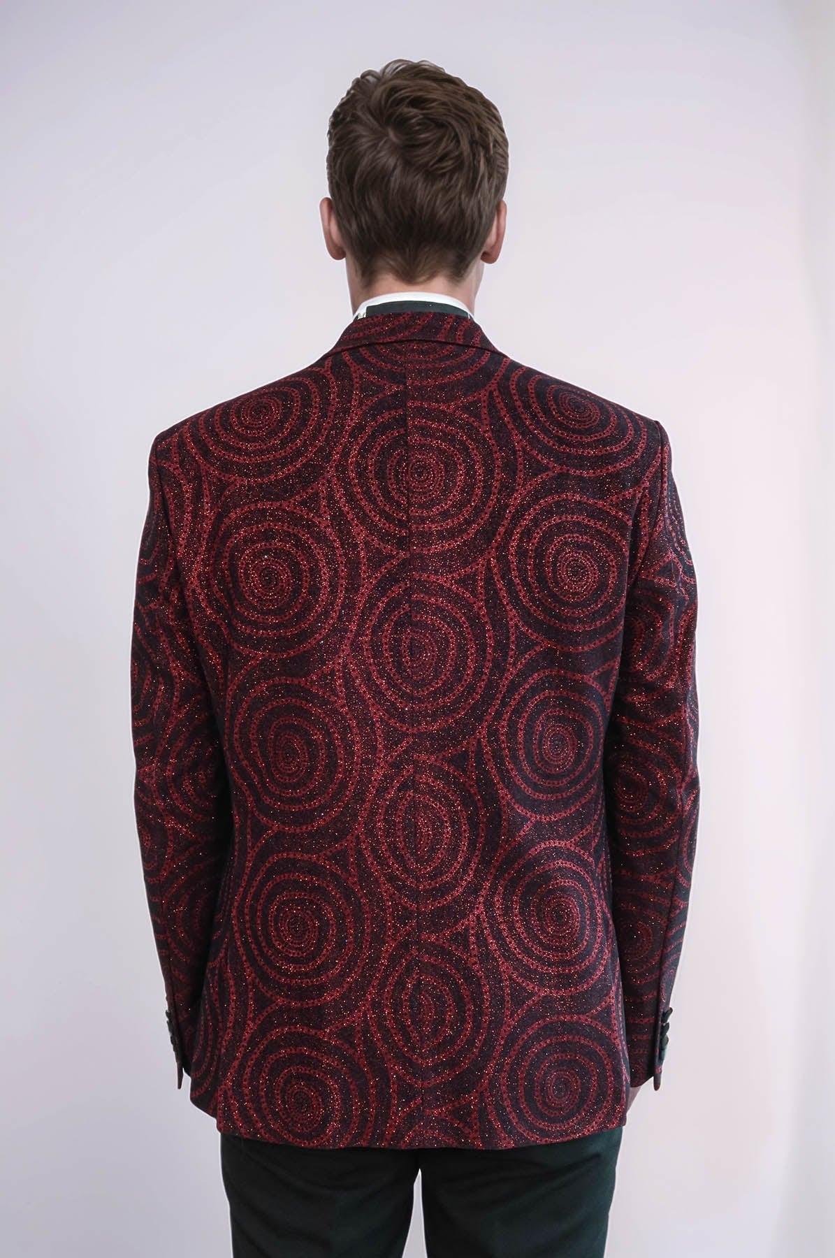 Hypnose Pattern Peak Lapel Slim Fit Burgundy Men Tuxedo Blazer - Wessi