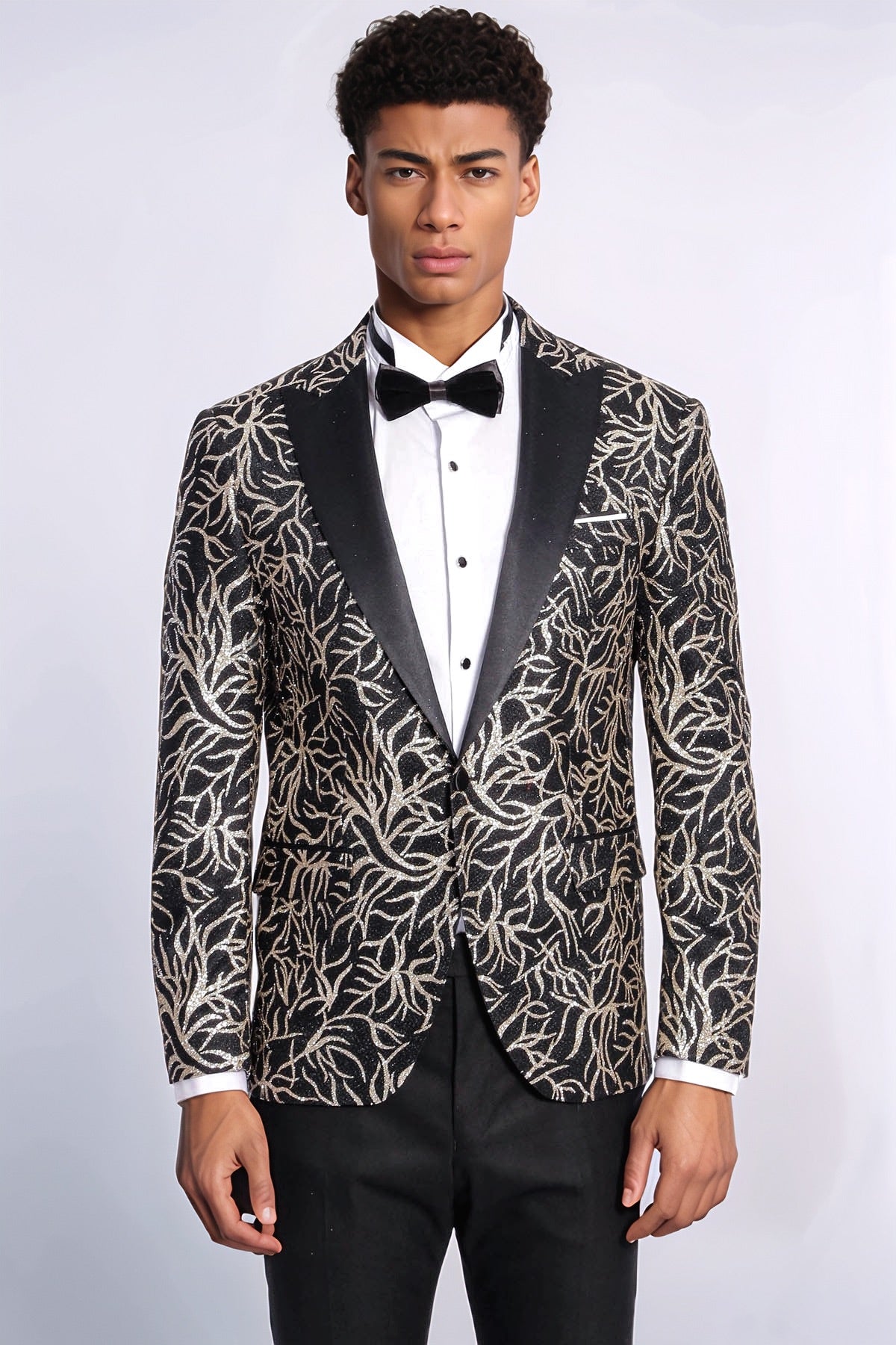 KOALA SYDNEY Sparkling Ivy Patterned Slim Fit Black Men Dinner Jacket