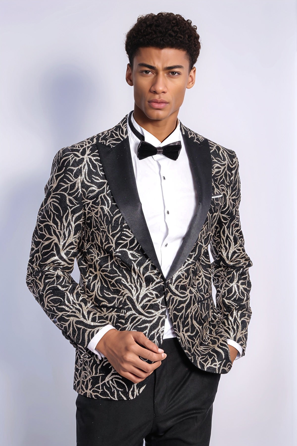 KOALA SYDNEY Sparkling Ivy Patterned Slim Fit Black Men Dinner Jacket