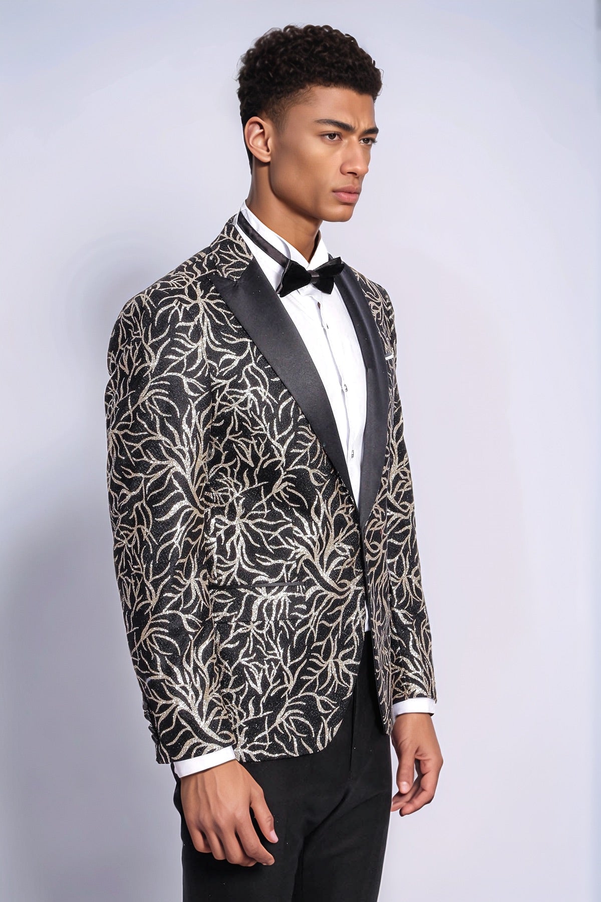 KOALA SYDNEY Sparkling Ivy Patterned Slim Fit Black Men Dinner Jacket