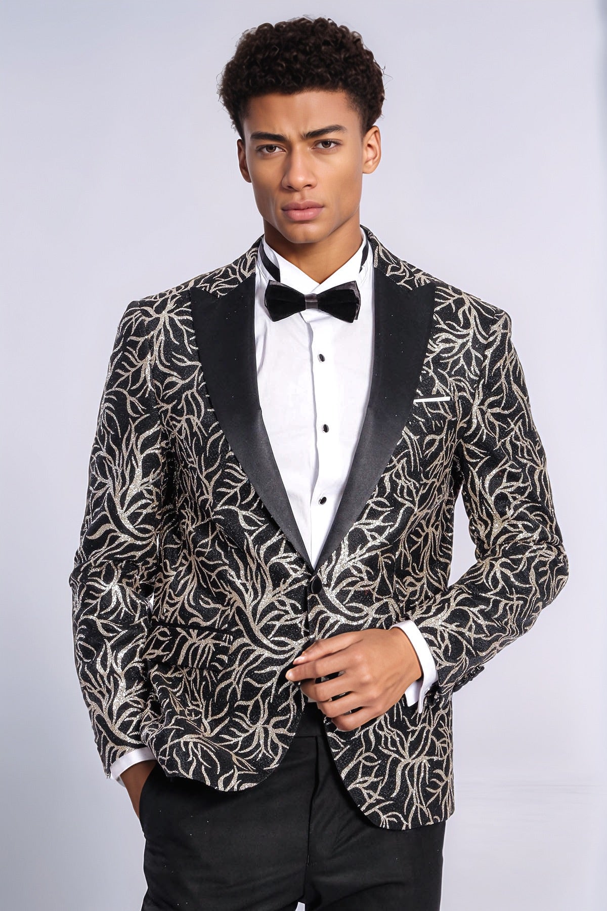KOALA SYDNEY Sparkling Ivy Patterned Slim Fit Black Men Dinner Jacket