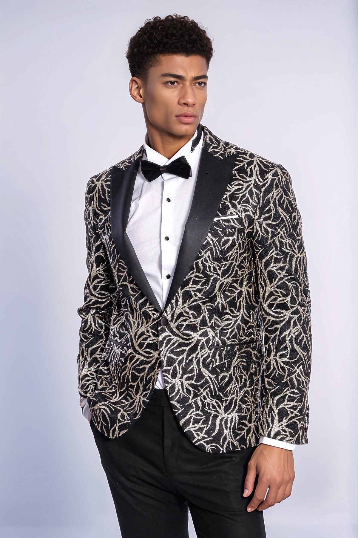 KOALA SYDNEY Sparkling Ivy Patterned Slim Fit Black Men Dinner Jacket