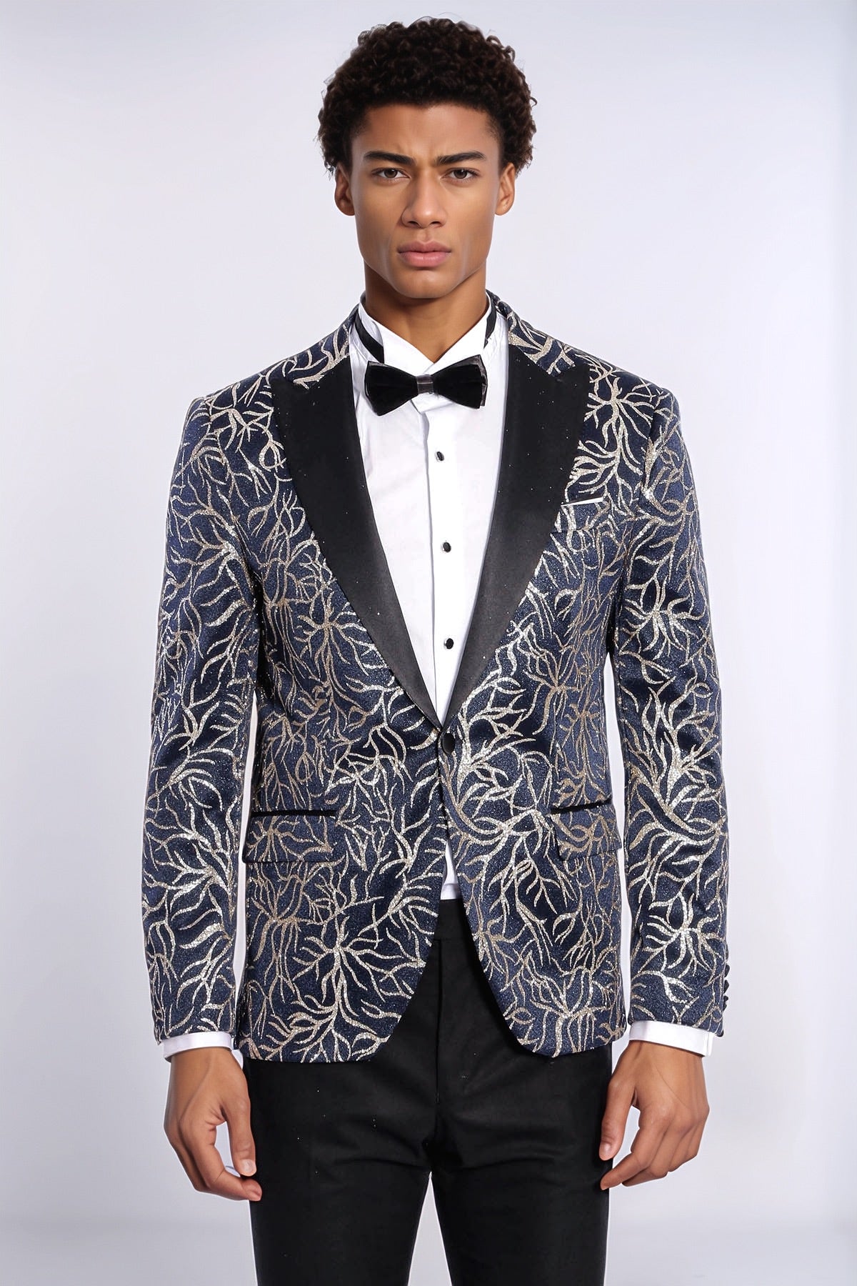 KOALA SYDNEY Sparkling Ivy Patterned Slim Fit Navy Blue Men Tuxedo Jacket