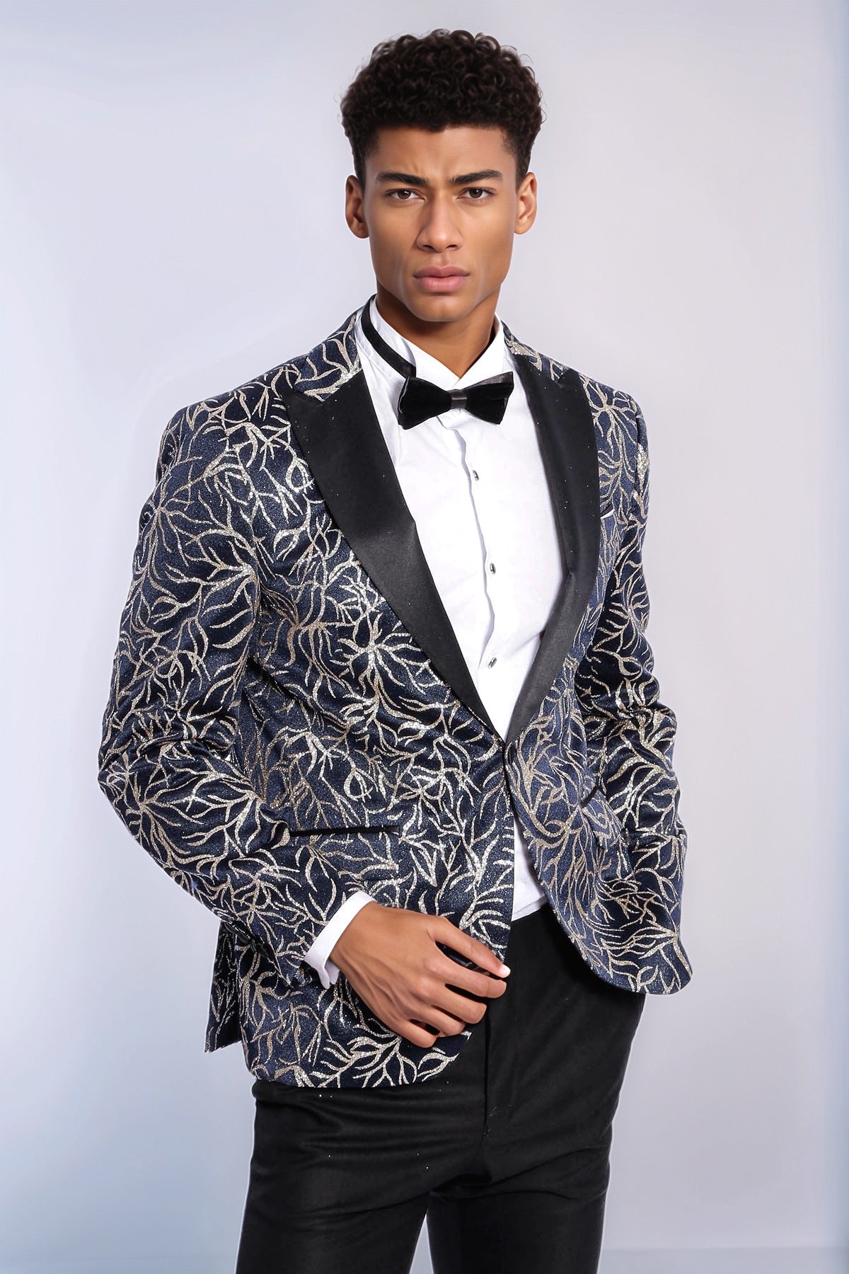 KOALA SYDNEY Sparkling Ivy Patterned Slim Fit Navy Blue Men Tuxedo Jacket