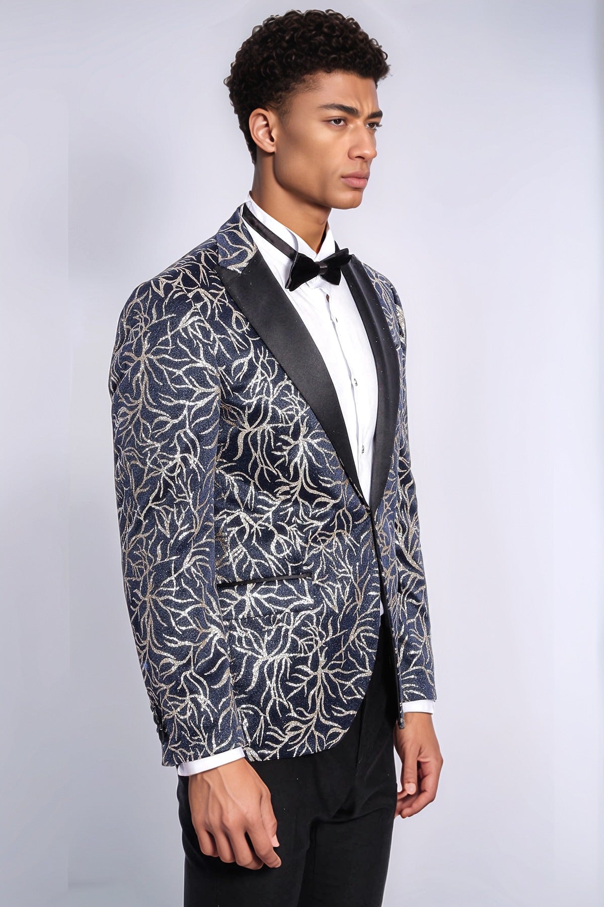 KOALA SYDNEY Sparkling Ivy Patterned Slim Fit Navy Blue Men Tuxedo Jacket