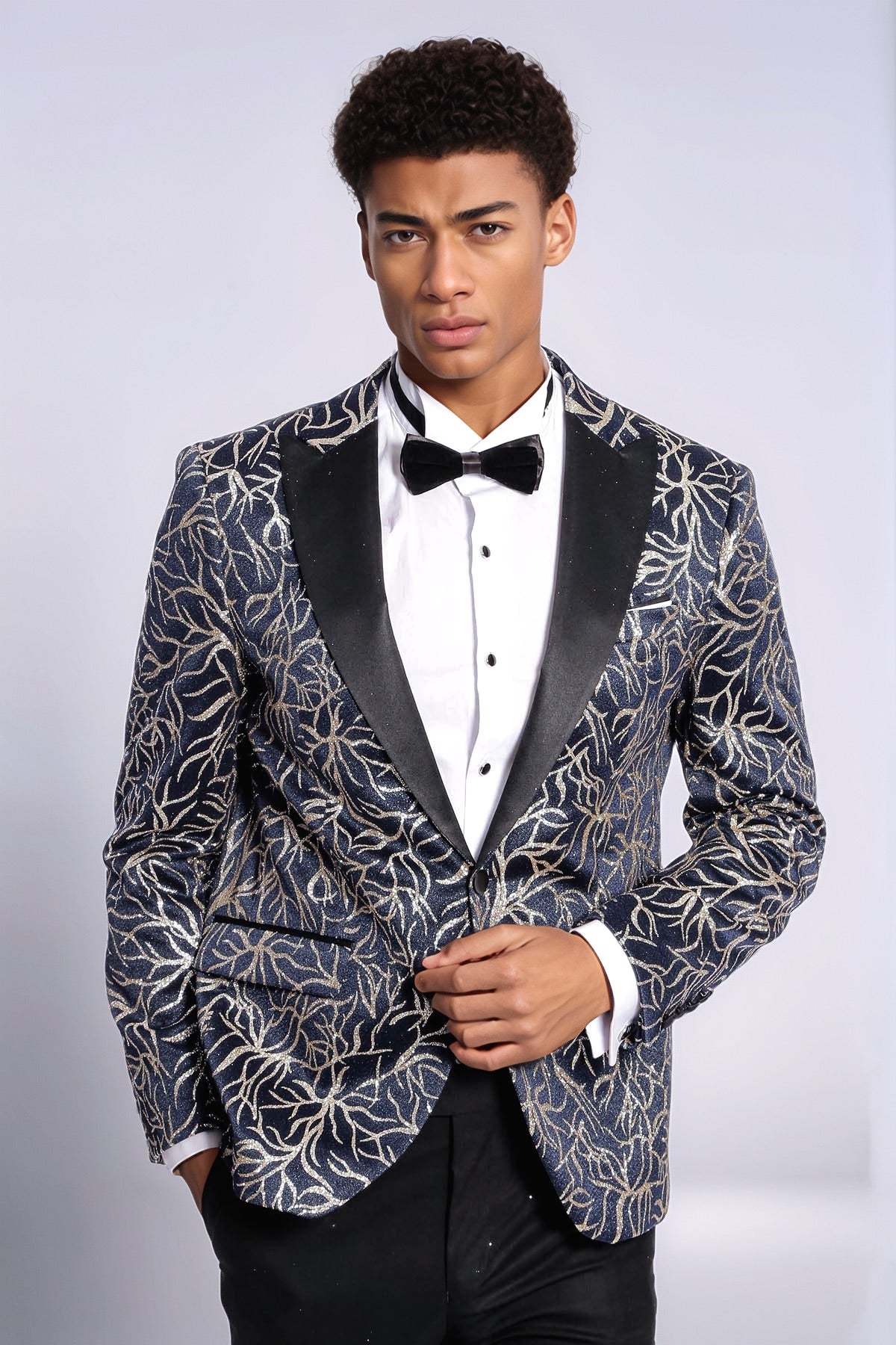 KOALA SYDNEY Sparkling Ivy Patterned Slim Fit Navy Blue Men Tuxedo Jacket